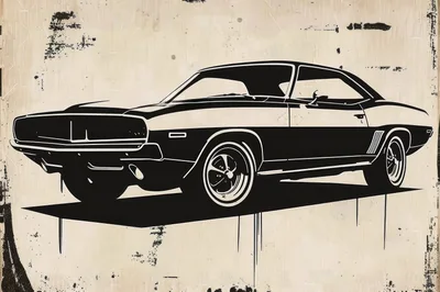 Black And White Silhouette Of A Classic Muscle Car