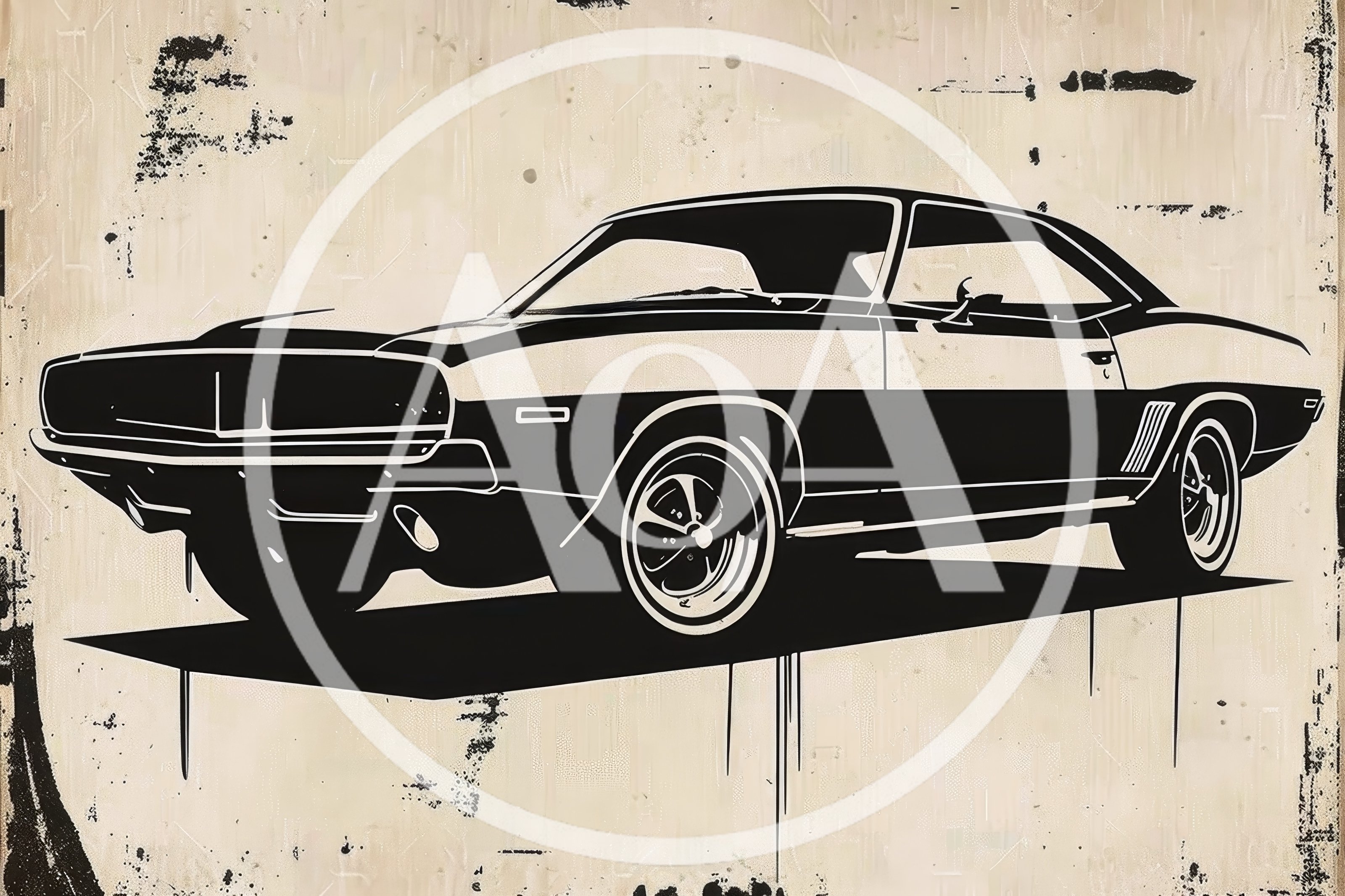 Black And White Silhouette Of A Classic Muscle Car