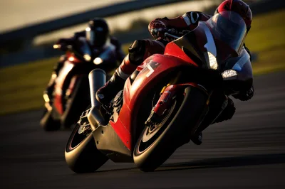 Professional Superbike Racers Cornering On A Racetrack