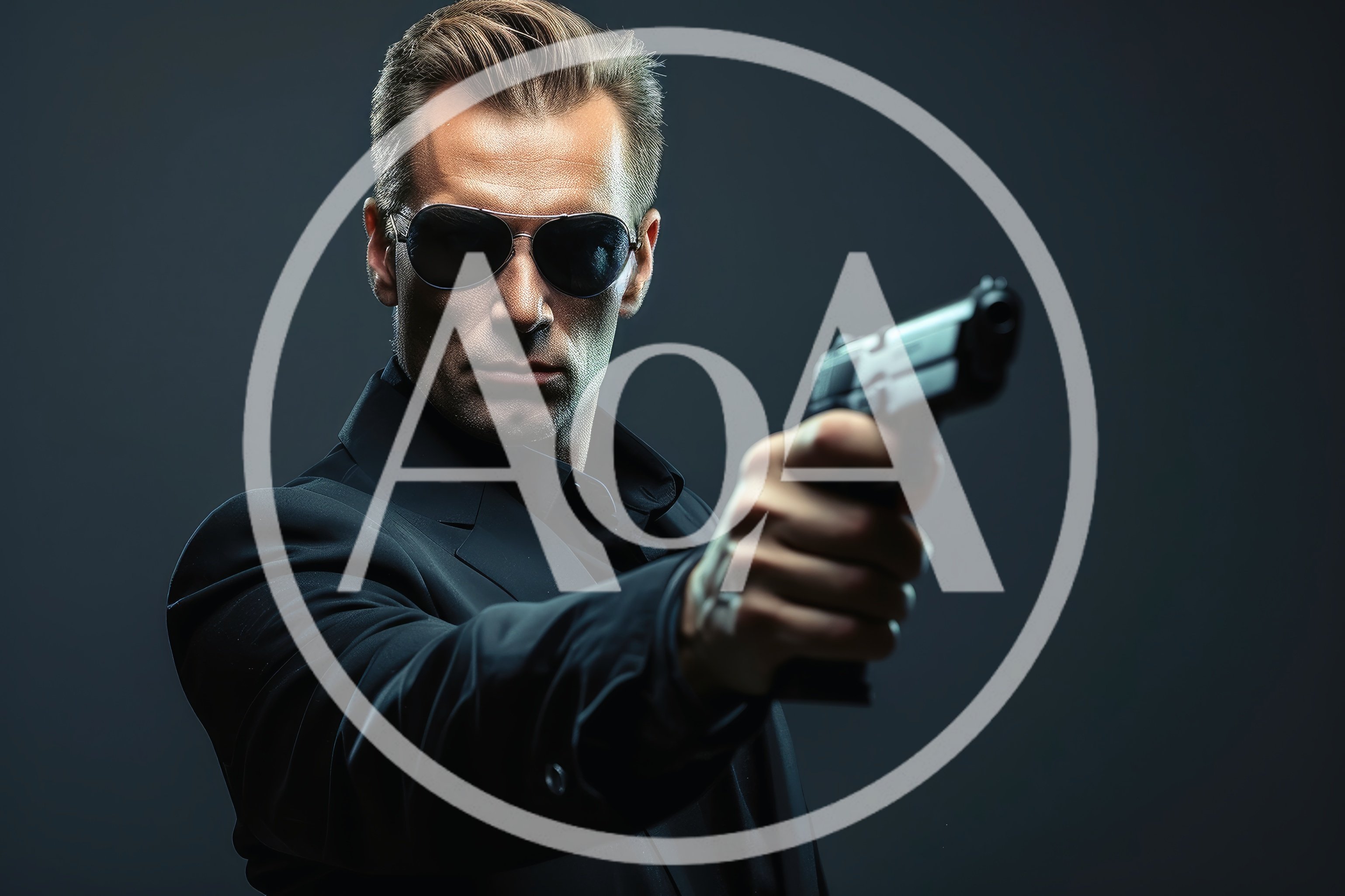 Secret Agent Man Aiming Handgun In Studio