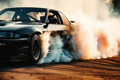 Black Sports Car Performing A Burnout On Asphalt
