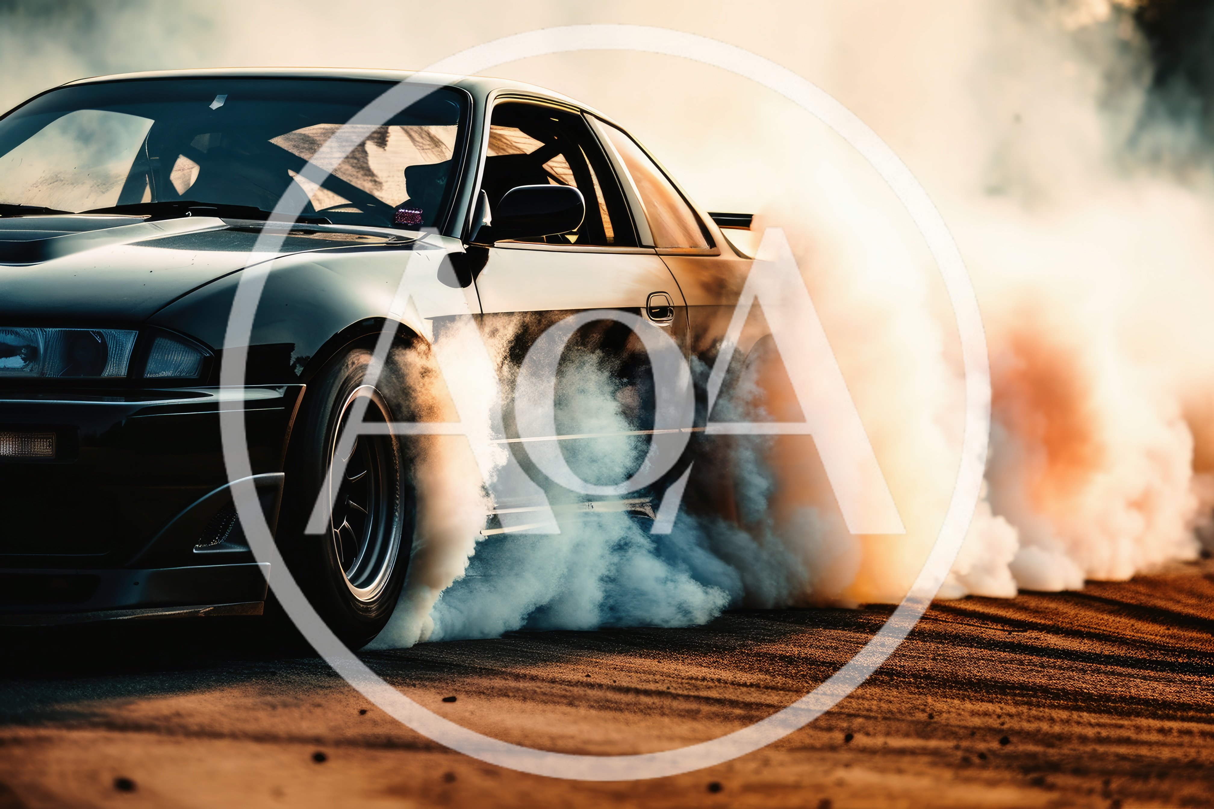 Black Sports Car Performing A Burnout On Asphalt