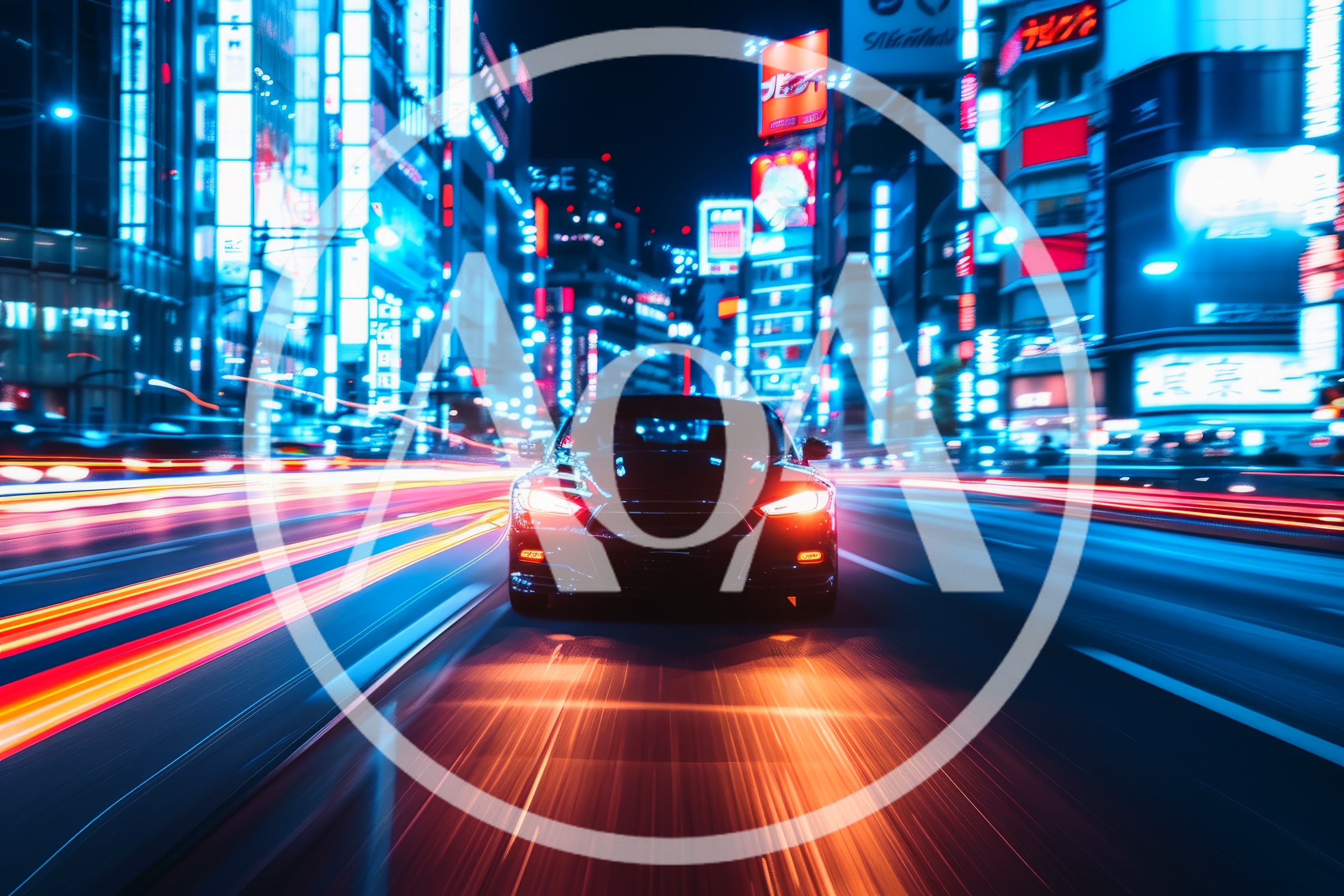 Black Sports Car Driving Through Neon Tokyo Streets