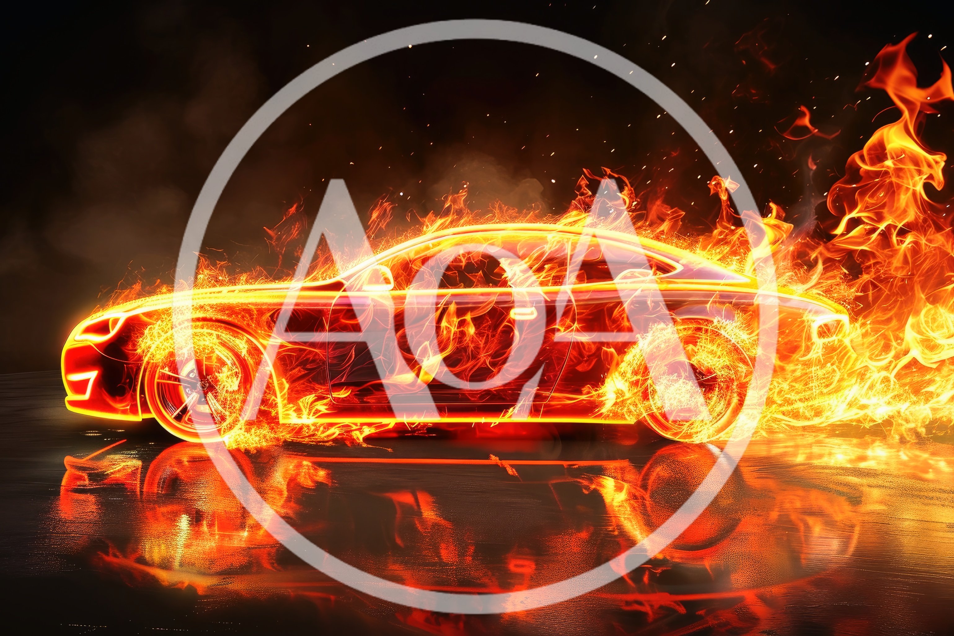 Sports Car Engulfed In Intense Digital Fire