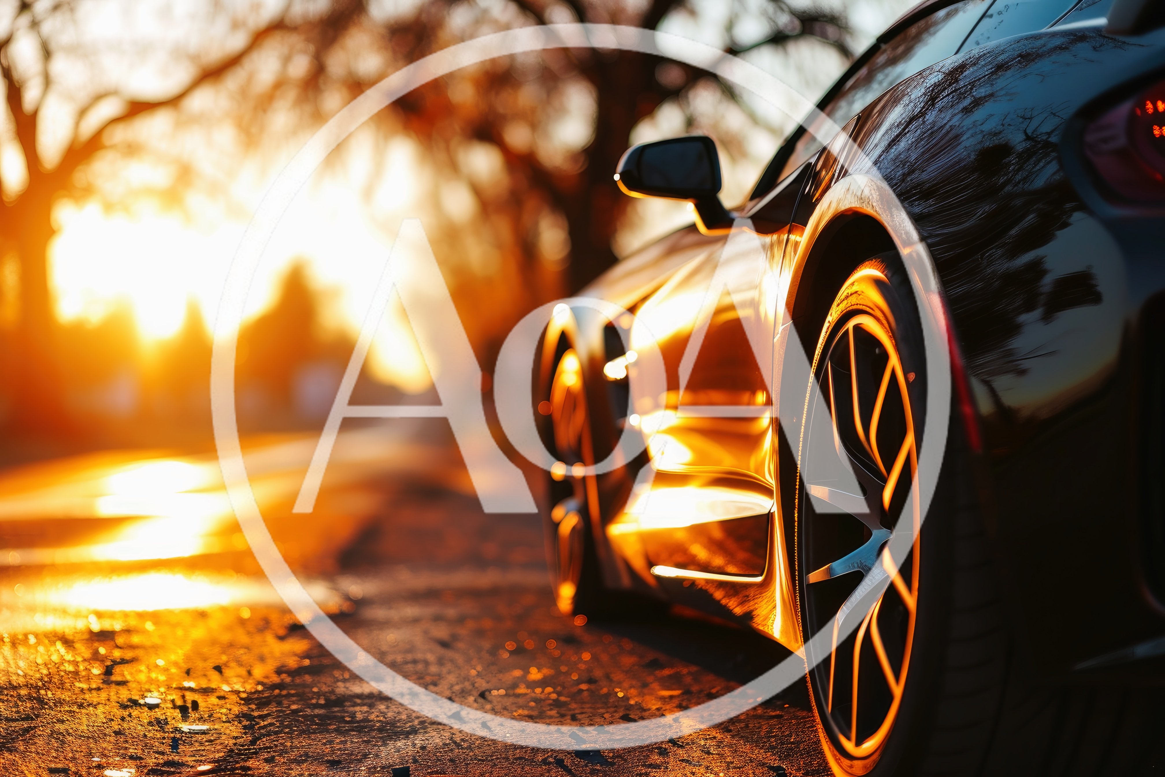 Luxury Sports Car Parked on Road at Sunset