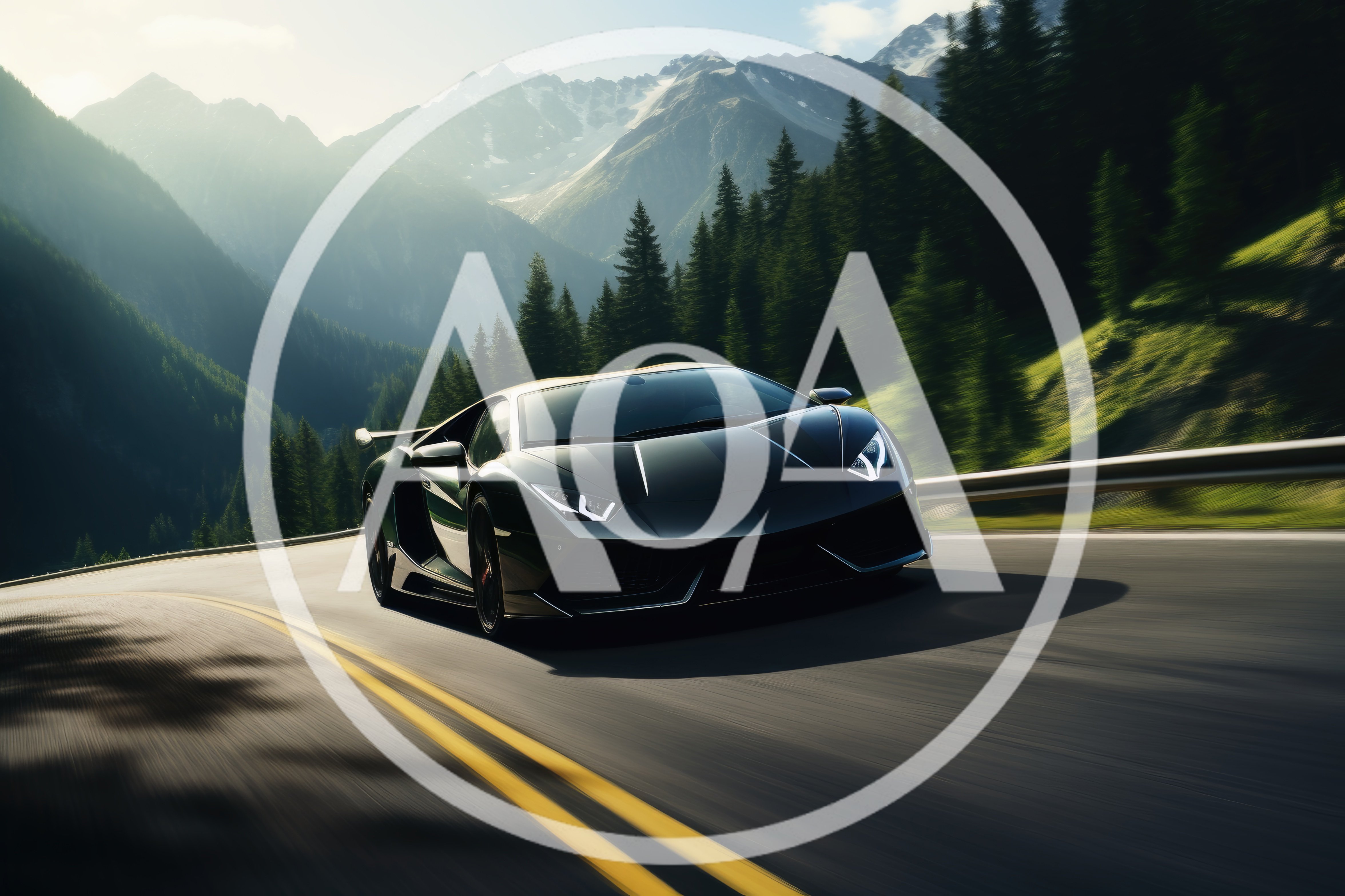 Dark Green Lamborghini Driving On Mountain Road
