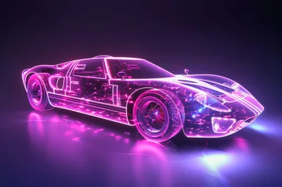 Neon Wireframe Ford GT40 Sports Car