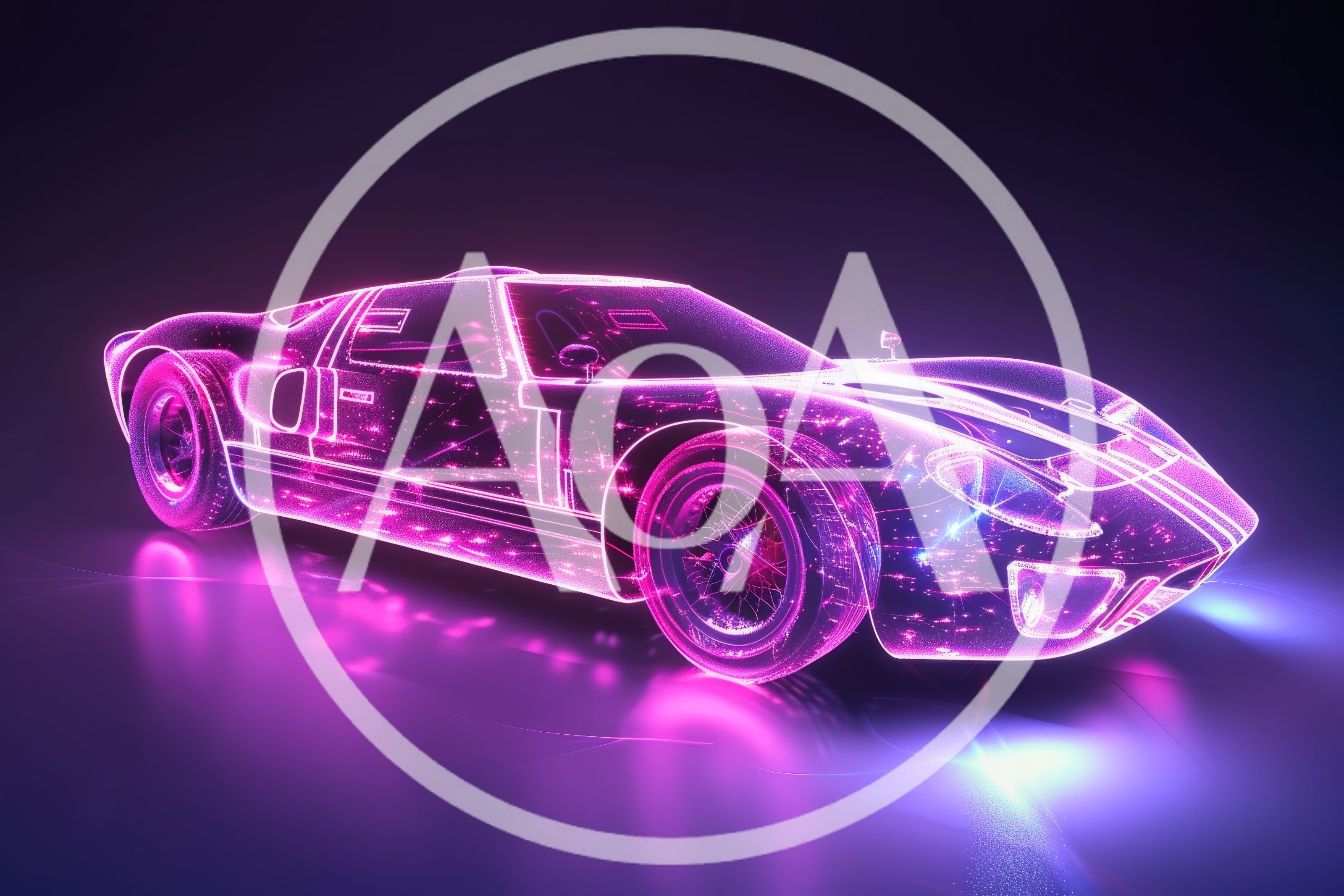 Neon Wireframe Ford GT40 Sports Car