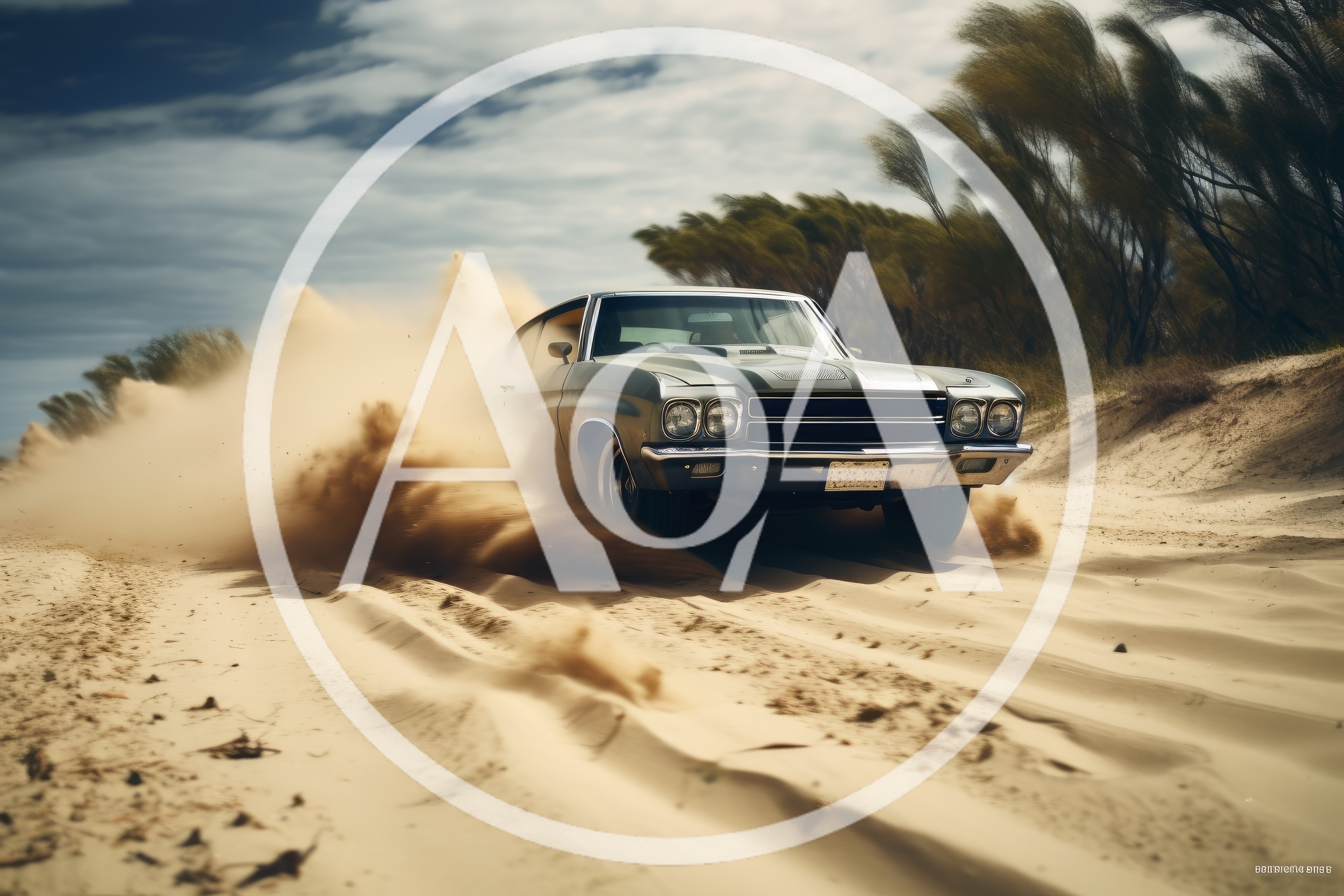 Classic Muscle Car Driving Through Desert Sand