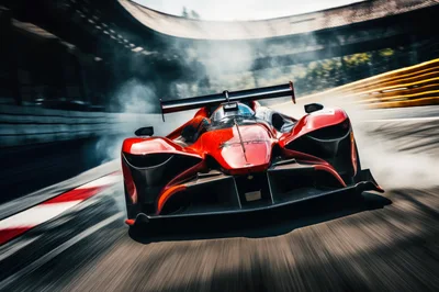 Red Racing Car Drifting On A Racetrack
