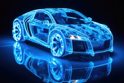 Neon Blue Wireframe Audi R8 Sports Car