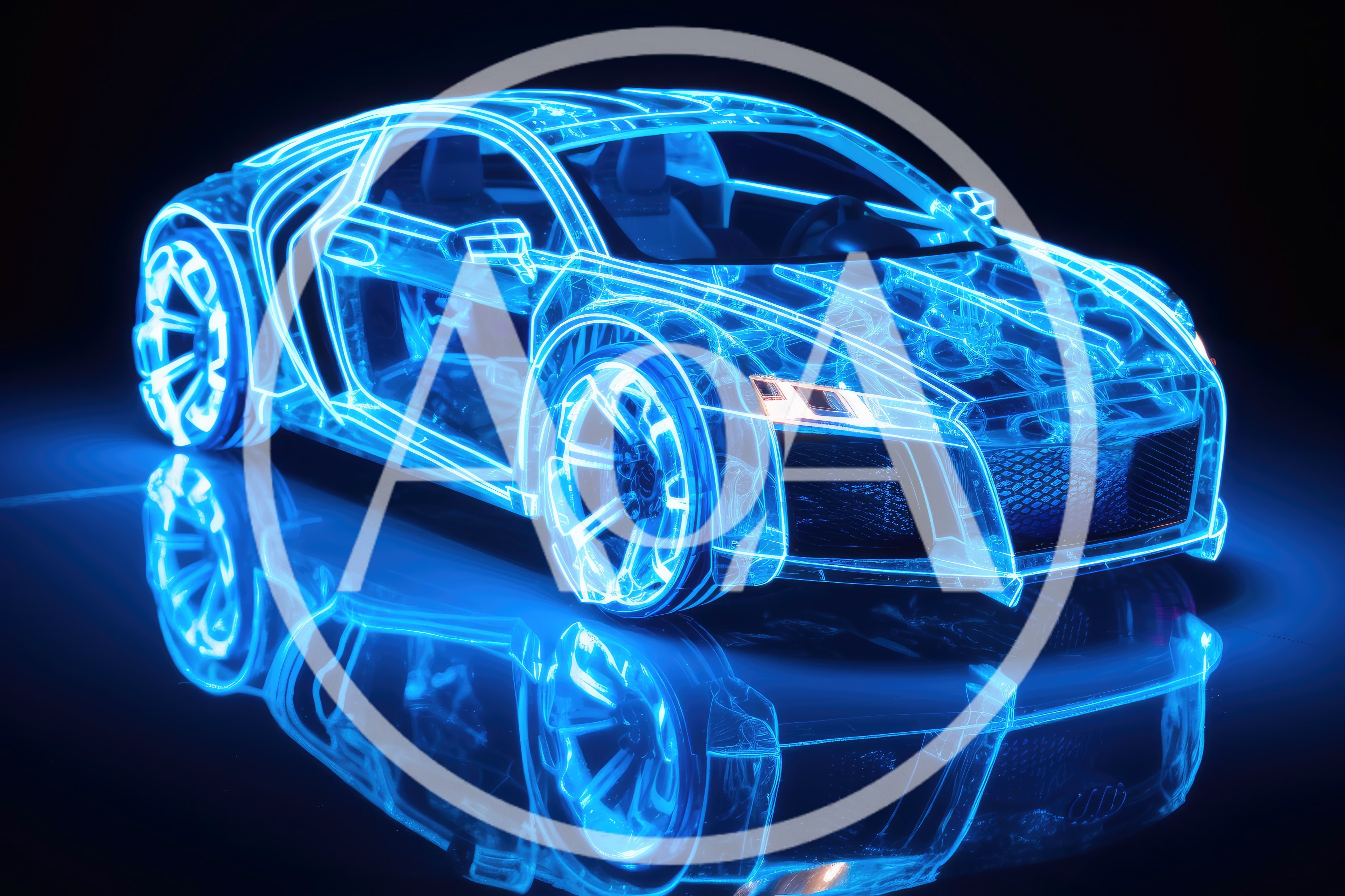 Neon Blue Wireframe Audi R8 Sports Car