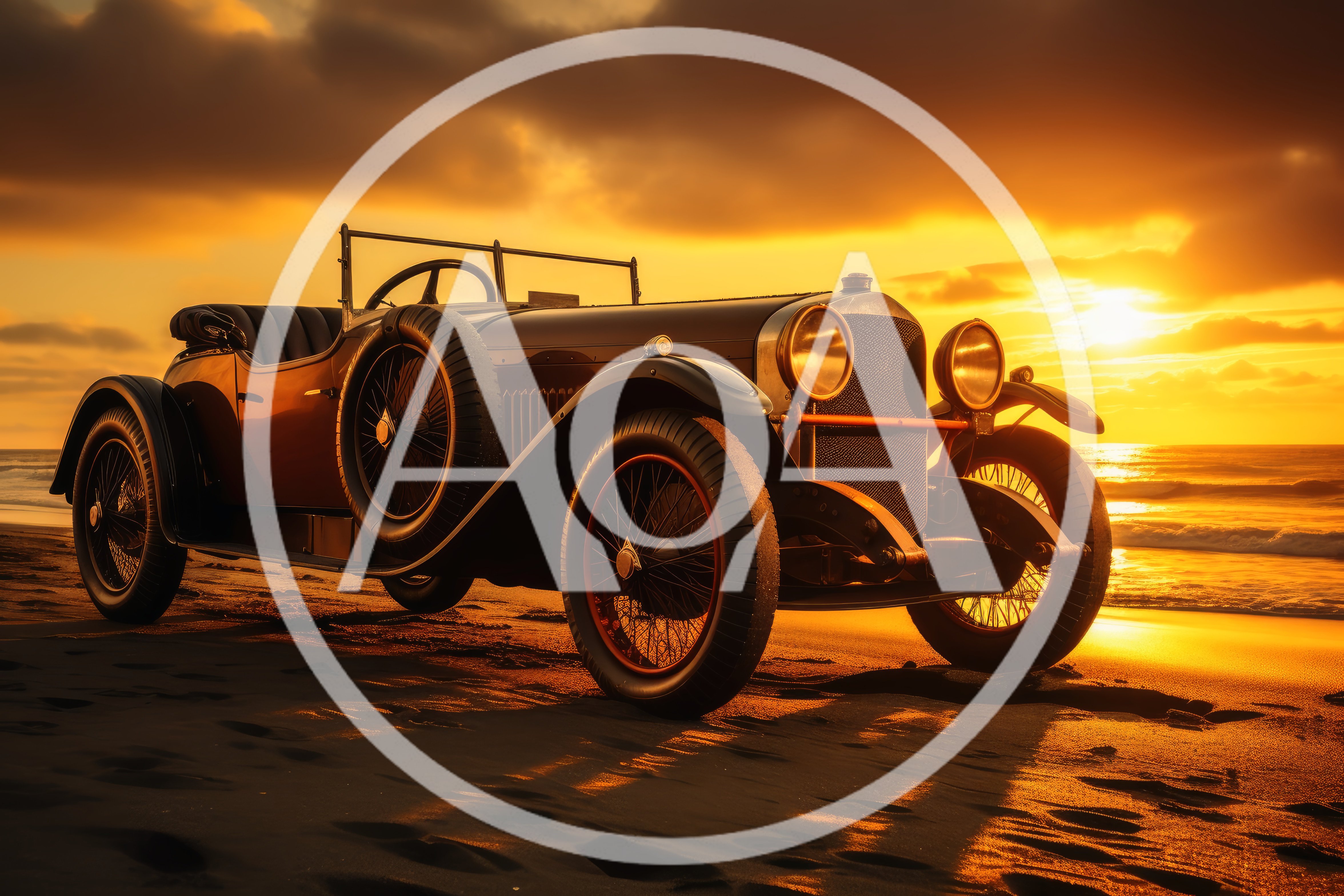 Vintage Convertible Car Parked on Beach at Sunset