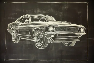 Chalk Drawing Of A Classic Muscle Car