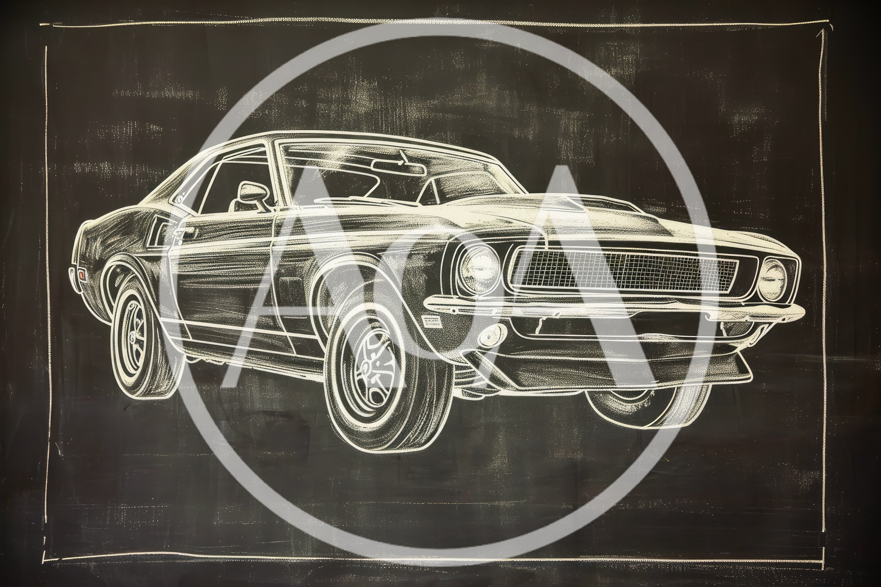 Chalk Drawing Of A Classic Muscle Car