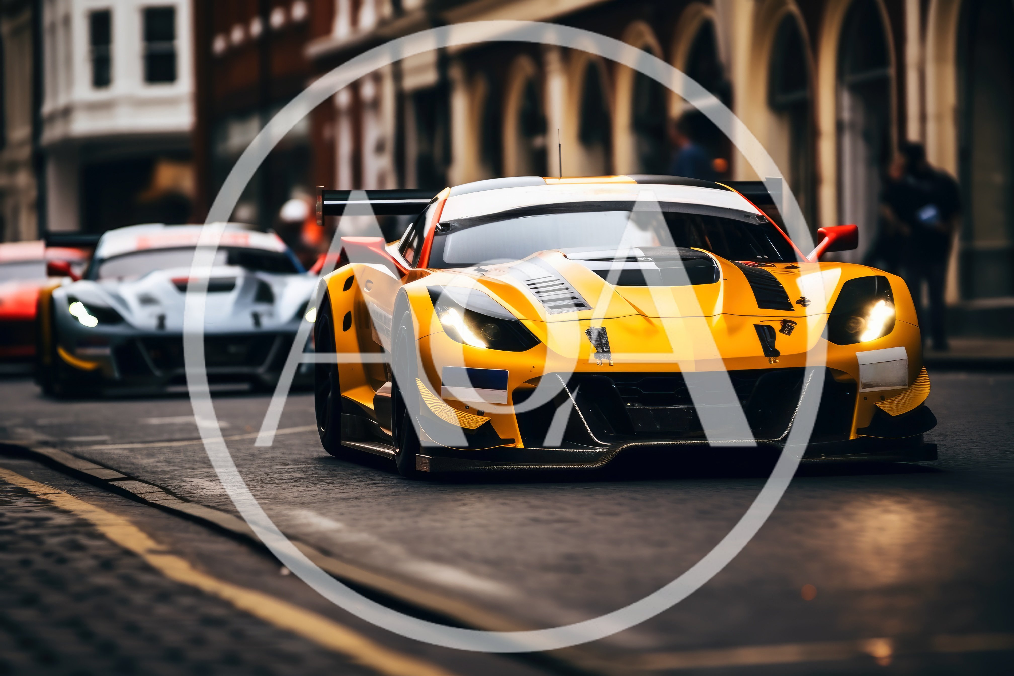Yellow And Silver Racing Cars Driving On City Street