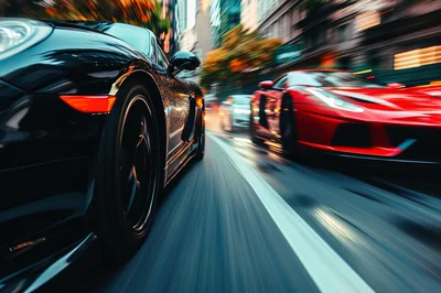 High Speed Supercars Racing Through City Streets