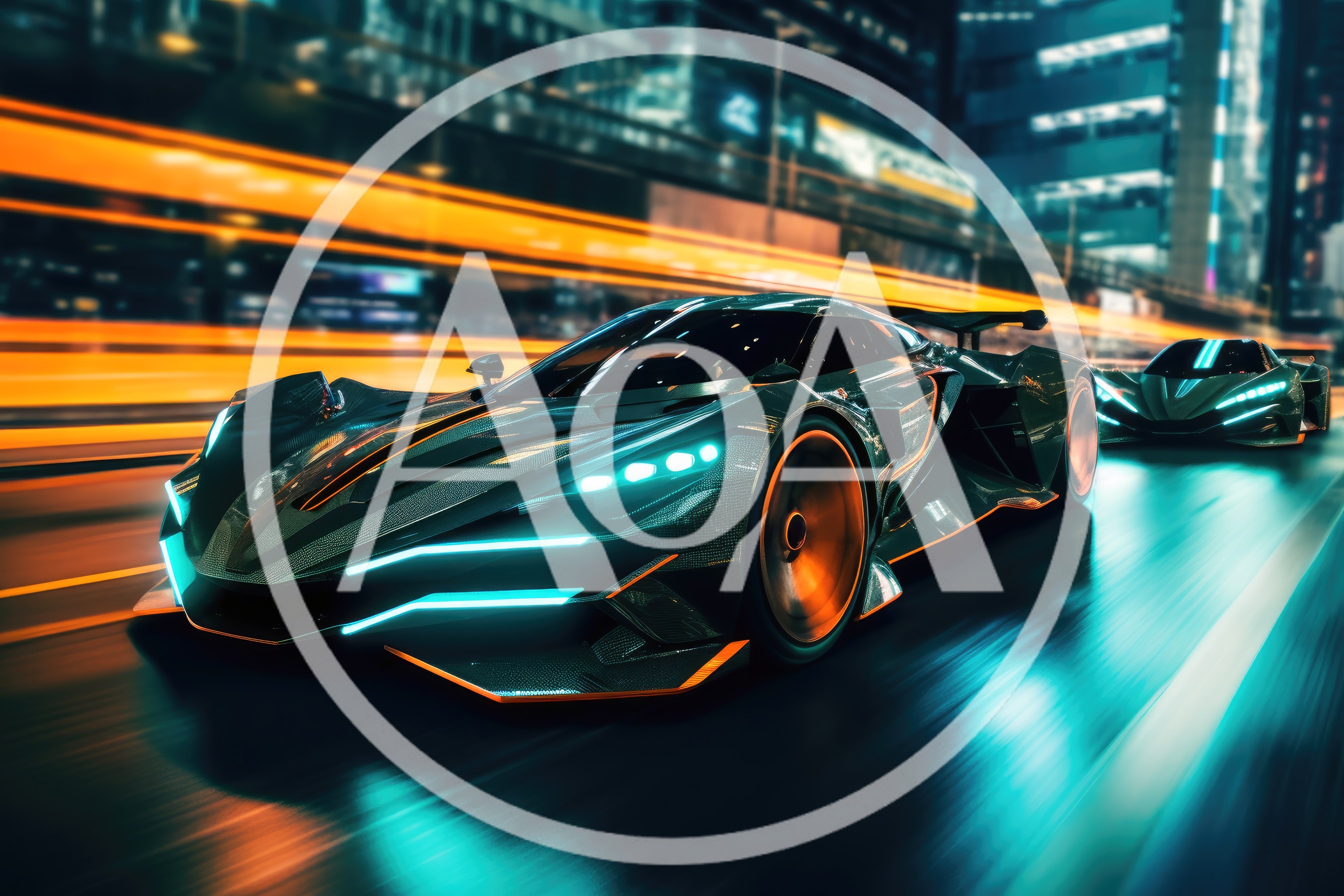 Futuristic Supercars Racing Through A Neon City Street