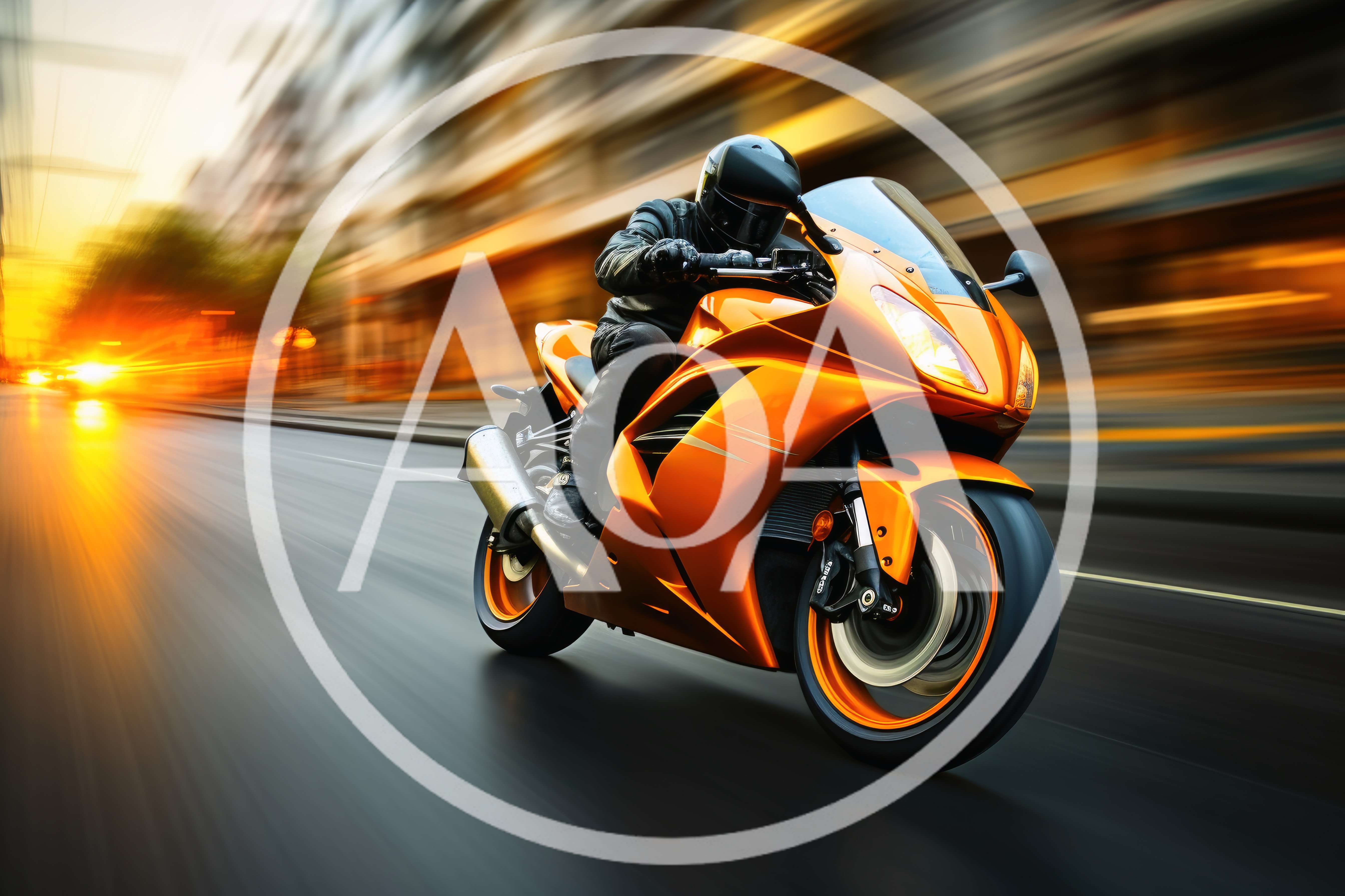 Orange Sportbike Riding Fast Through City Streets