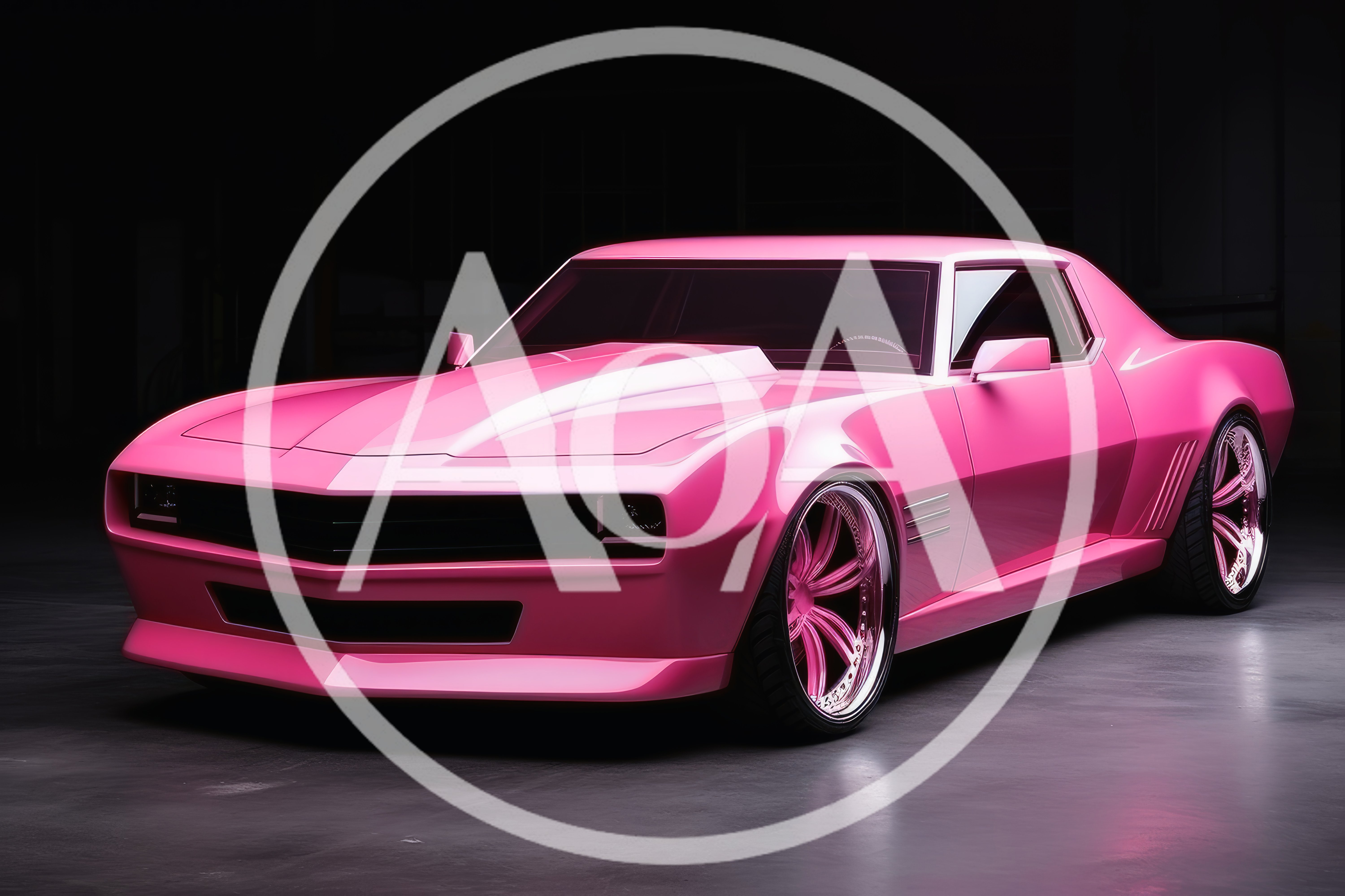 Custom Pink Muscle Car In Dark Studio