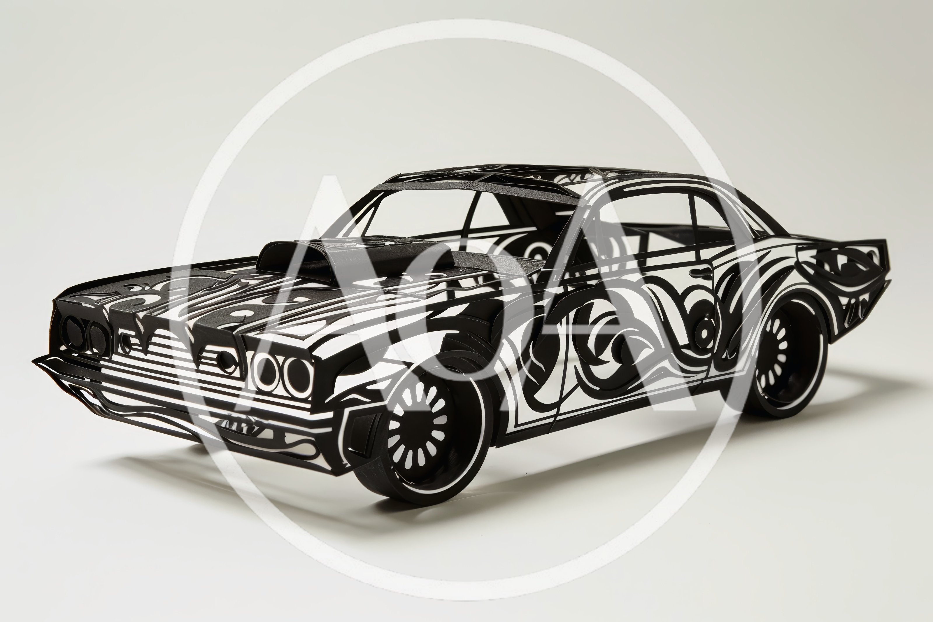 Intricate Paper Cutout Model Of A Muscle Car