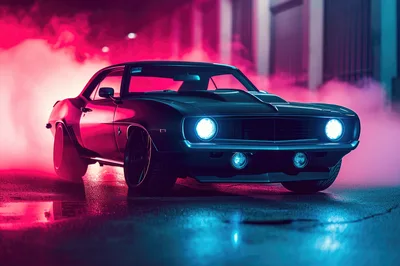 Custom Muscle Car in Neon Smoke