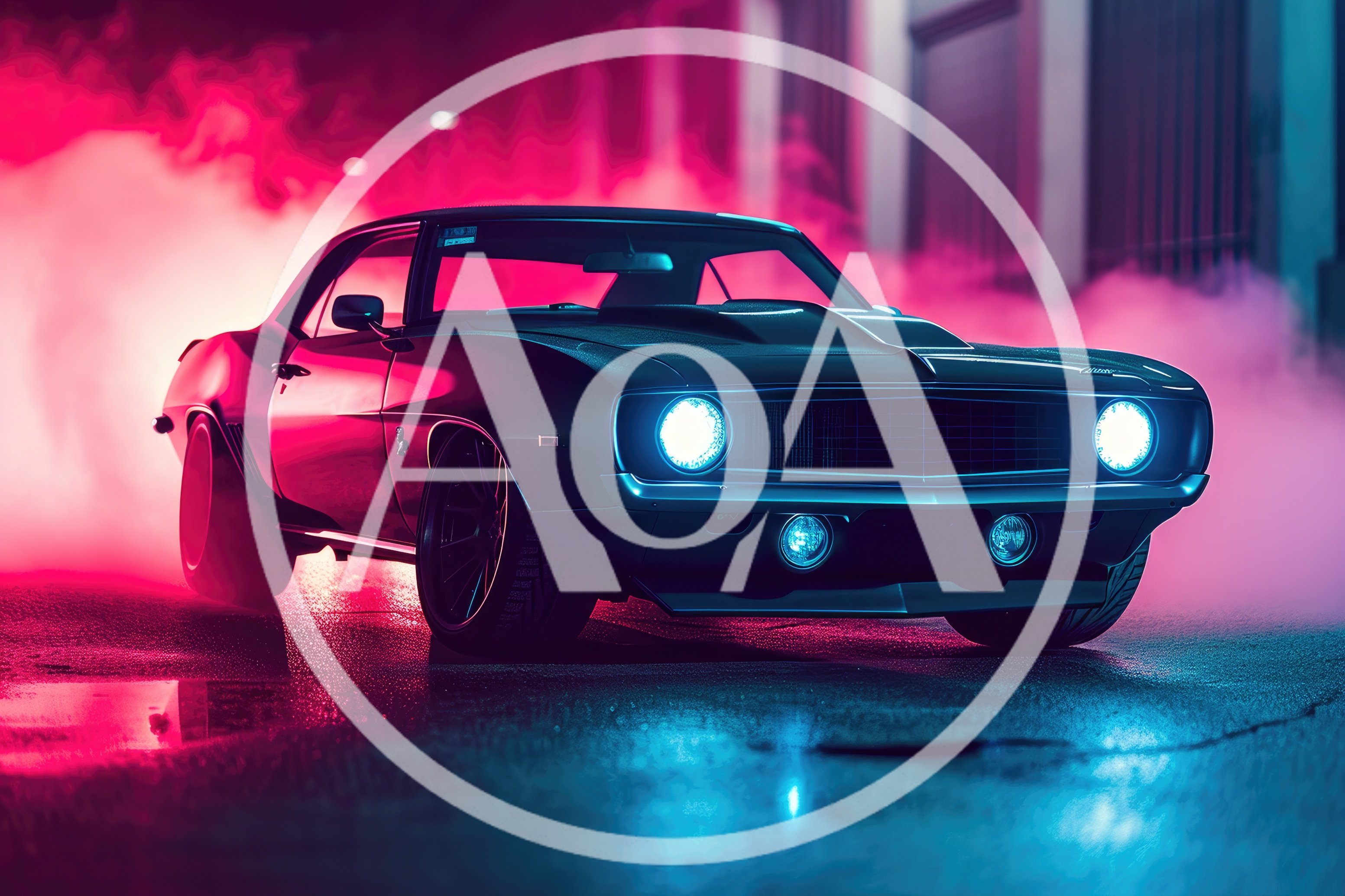 Custom Muscle Car in Neon Smoke