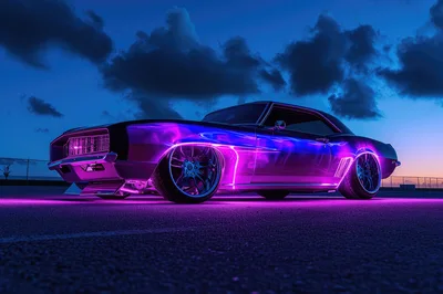 Custom Muscle Car With Neon Purple Underglow Lighting