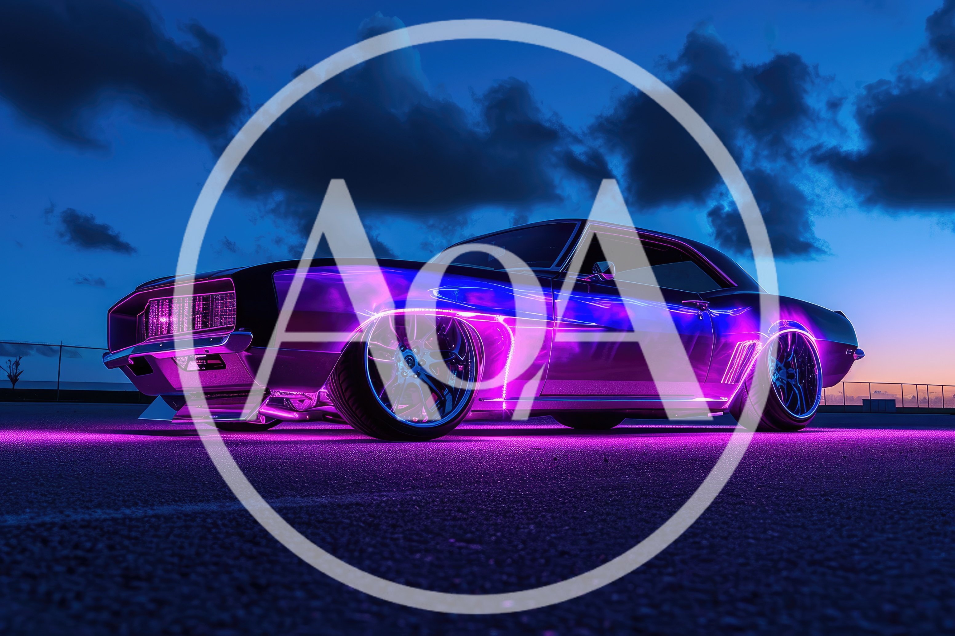 Custom Muscle Car With Neon Purple Underglow Lighting