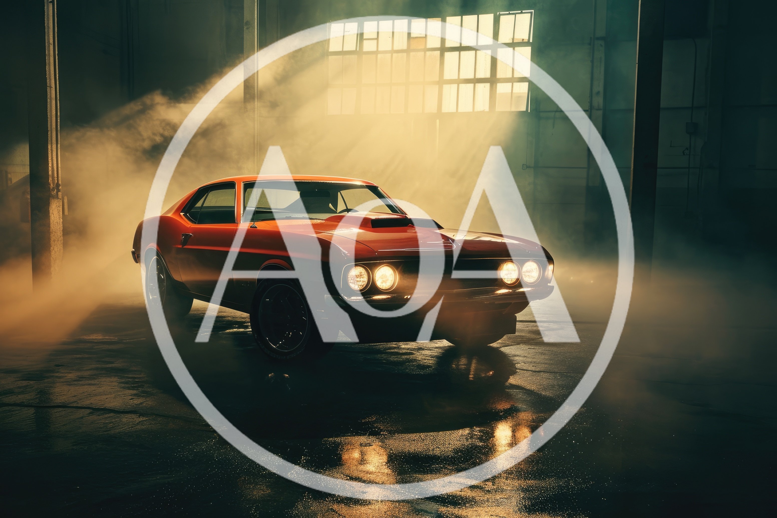 Classic Red Muscle Car In Industrial Warehouse
