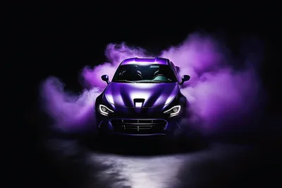 Purple Sports Car Surrounded By Thick Purple Smoke