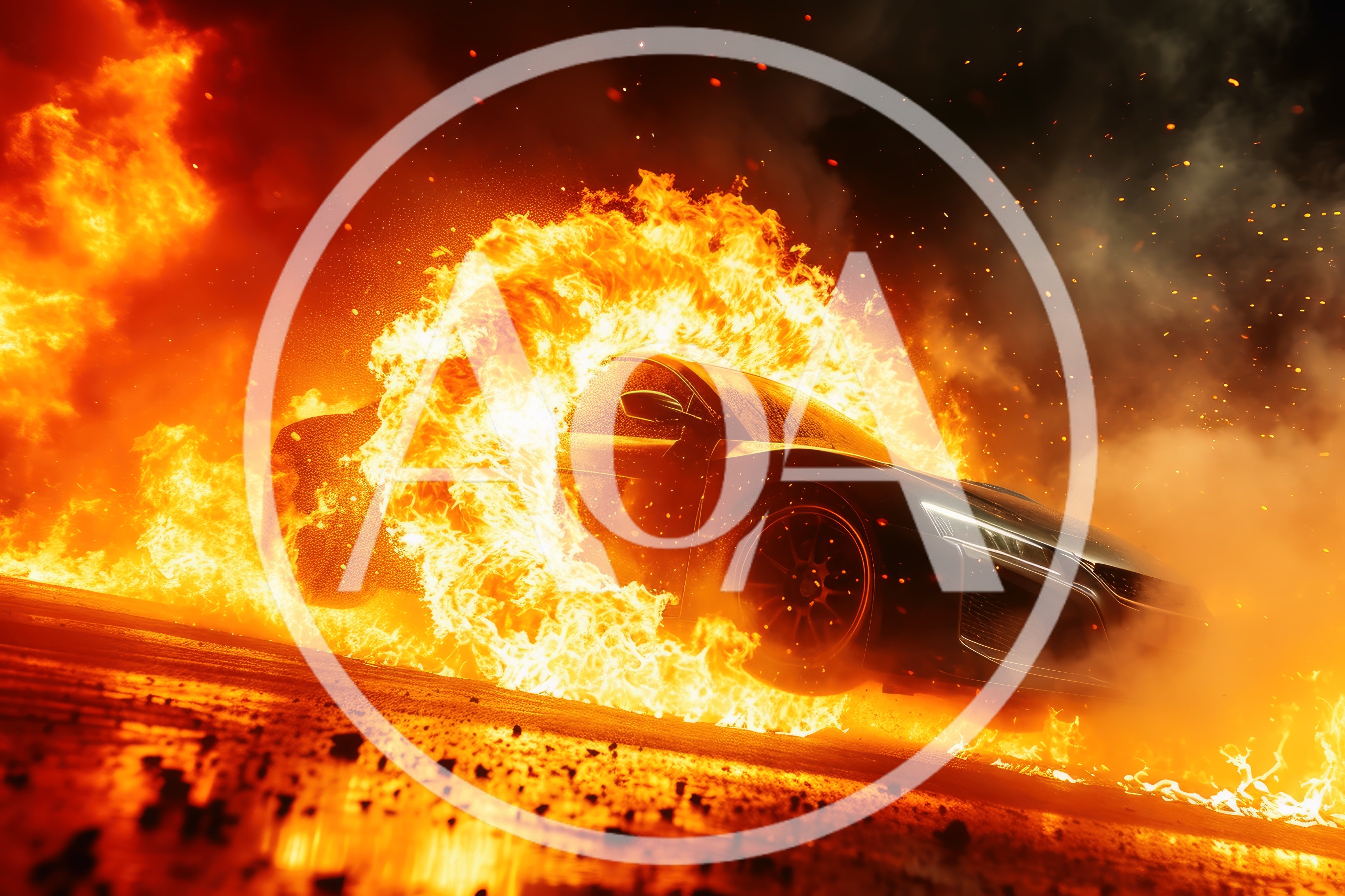 Sports Car Driving Through A Ring Of Fire