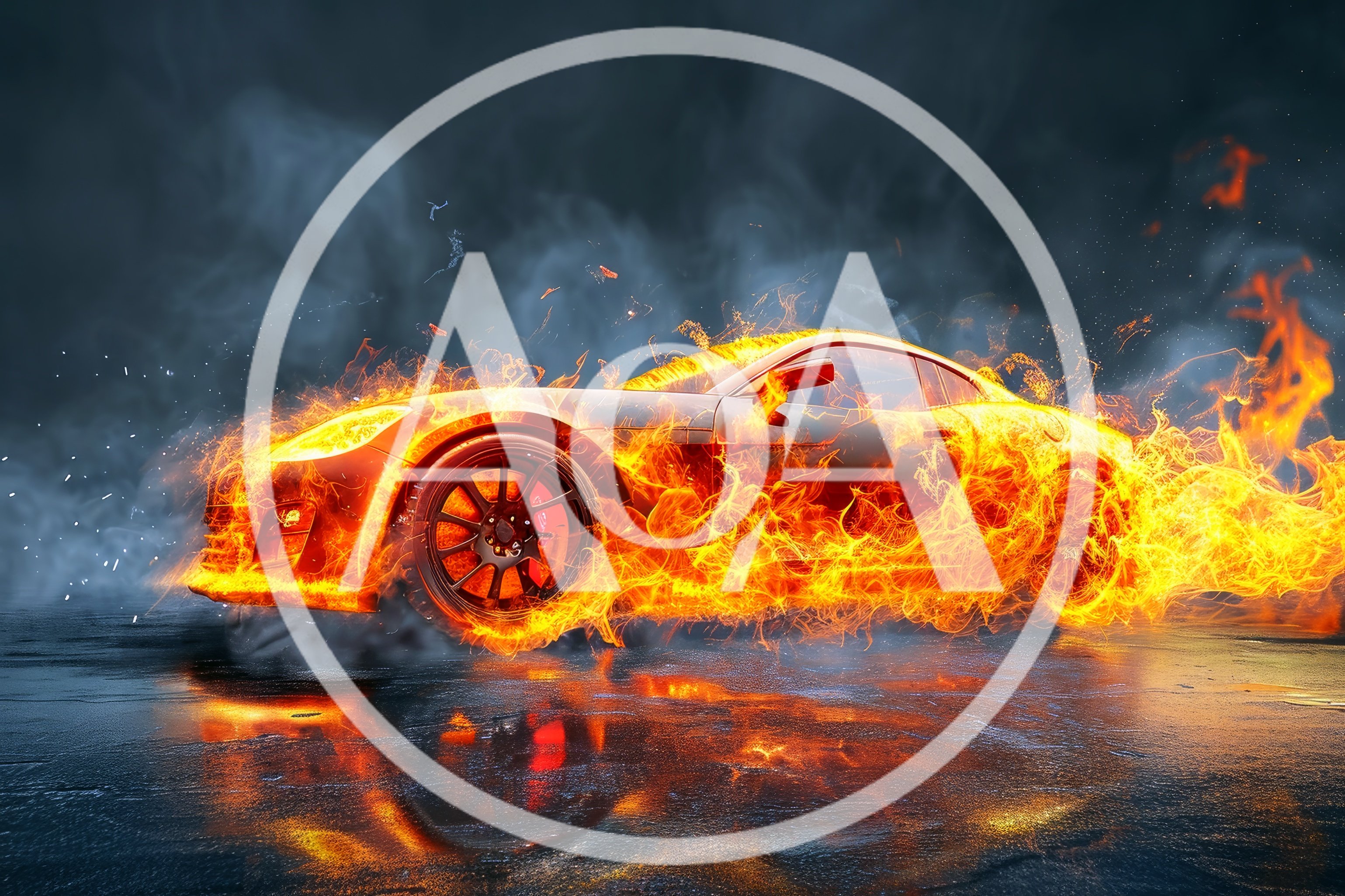 Sports Car Engulfed In Intense Realistic Fire