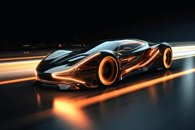 Futuristic Sports Car Speeding Through Night Cityscape
