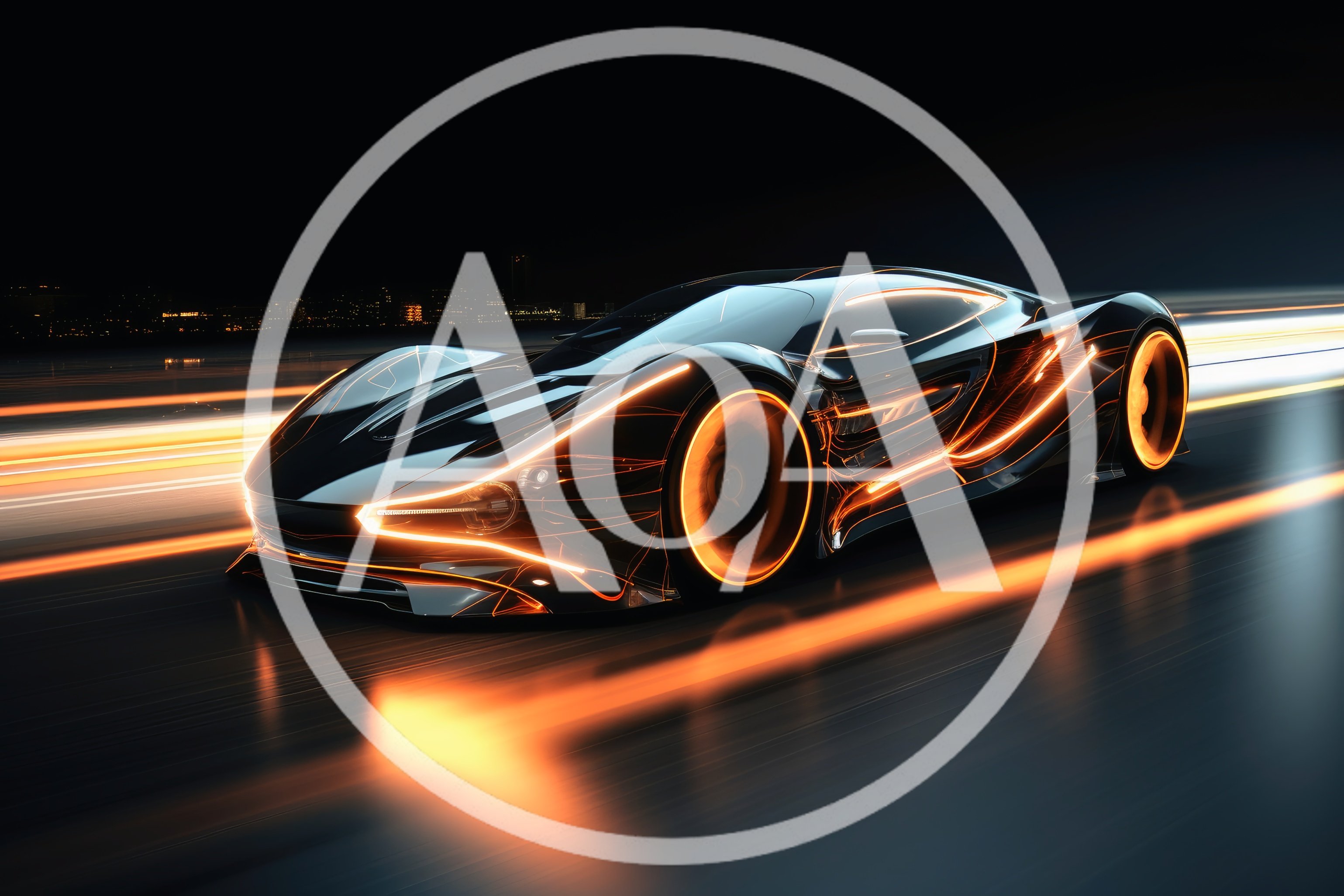 Futuristic Sports Car Speeding Through Night Cityscape