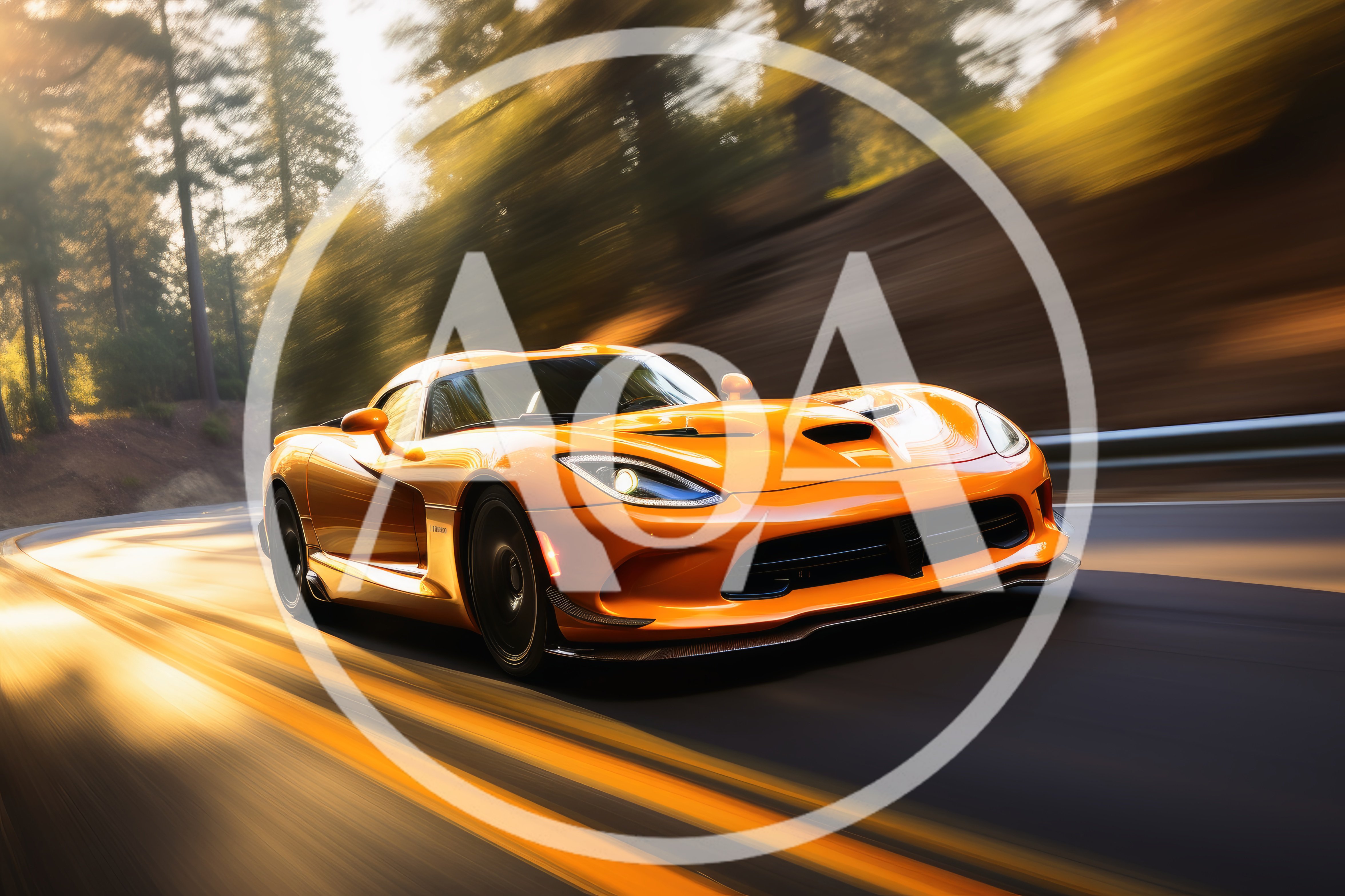 Orange Dodge Viper Driving Fast On A Forest Road