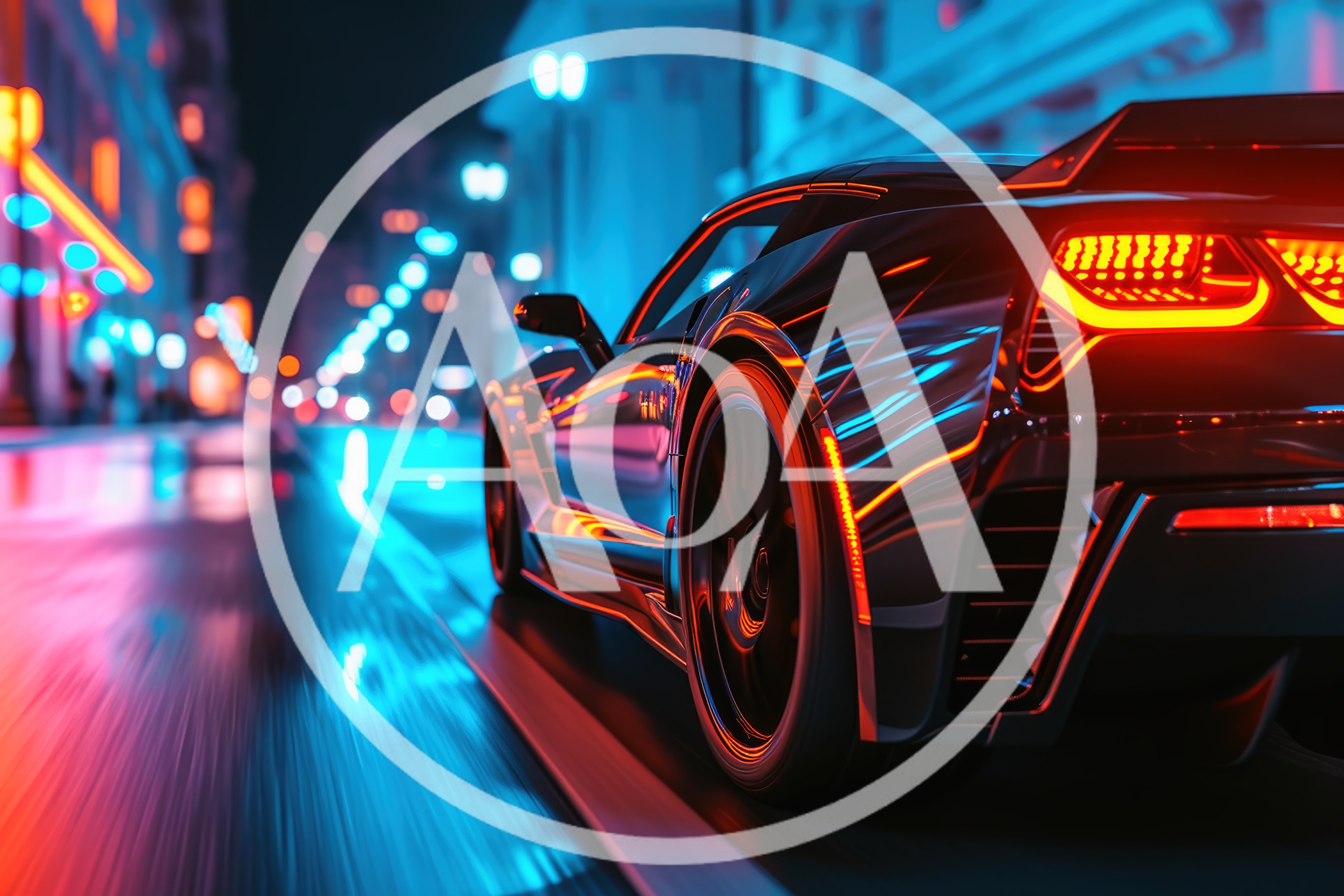 Sports Car Driving Through Neon City Streets