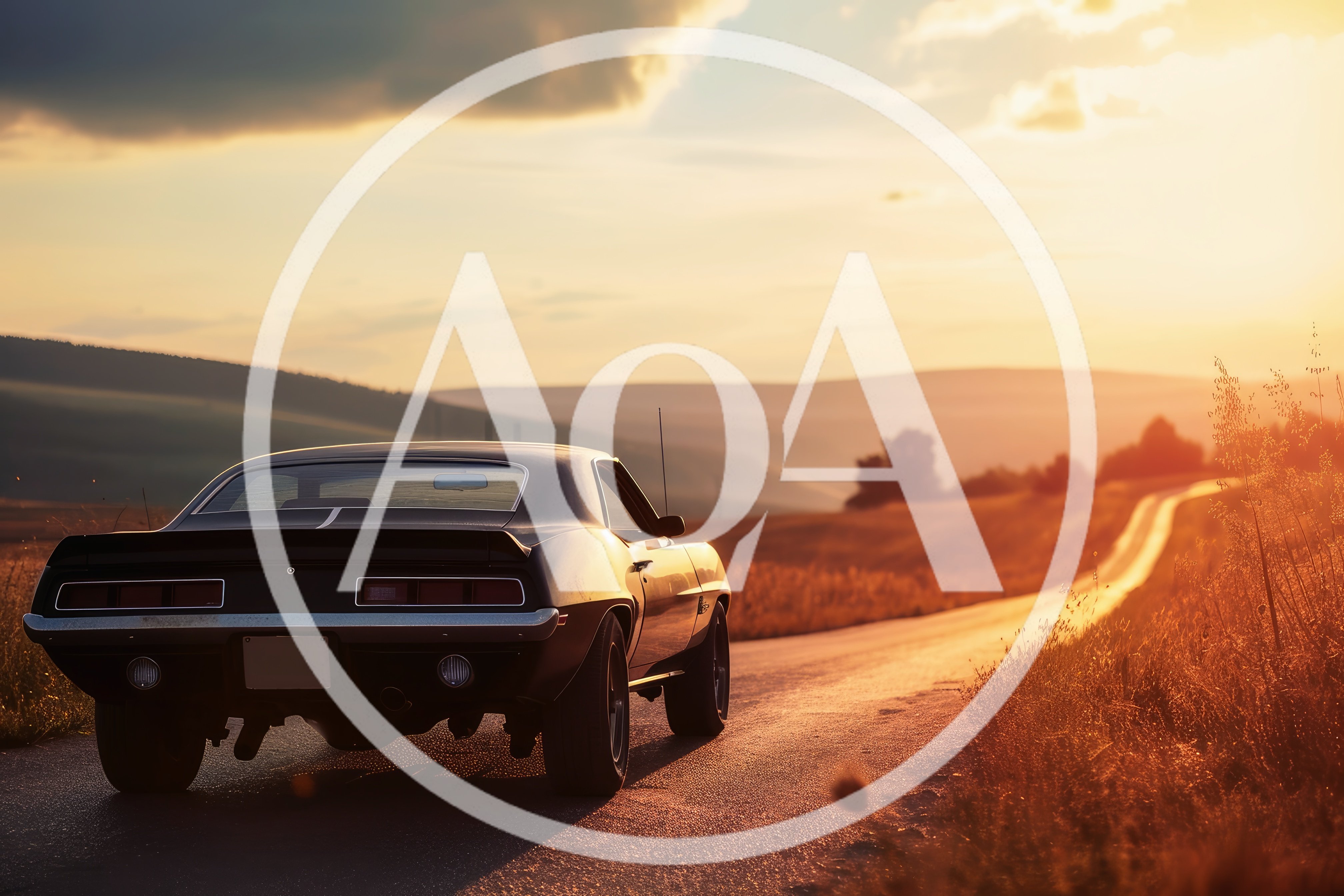 Classic Muscle Car Parked On A Rural Road At Sunset