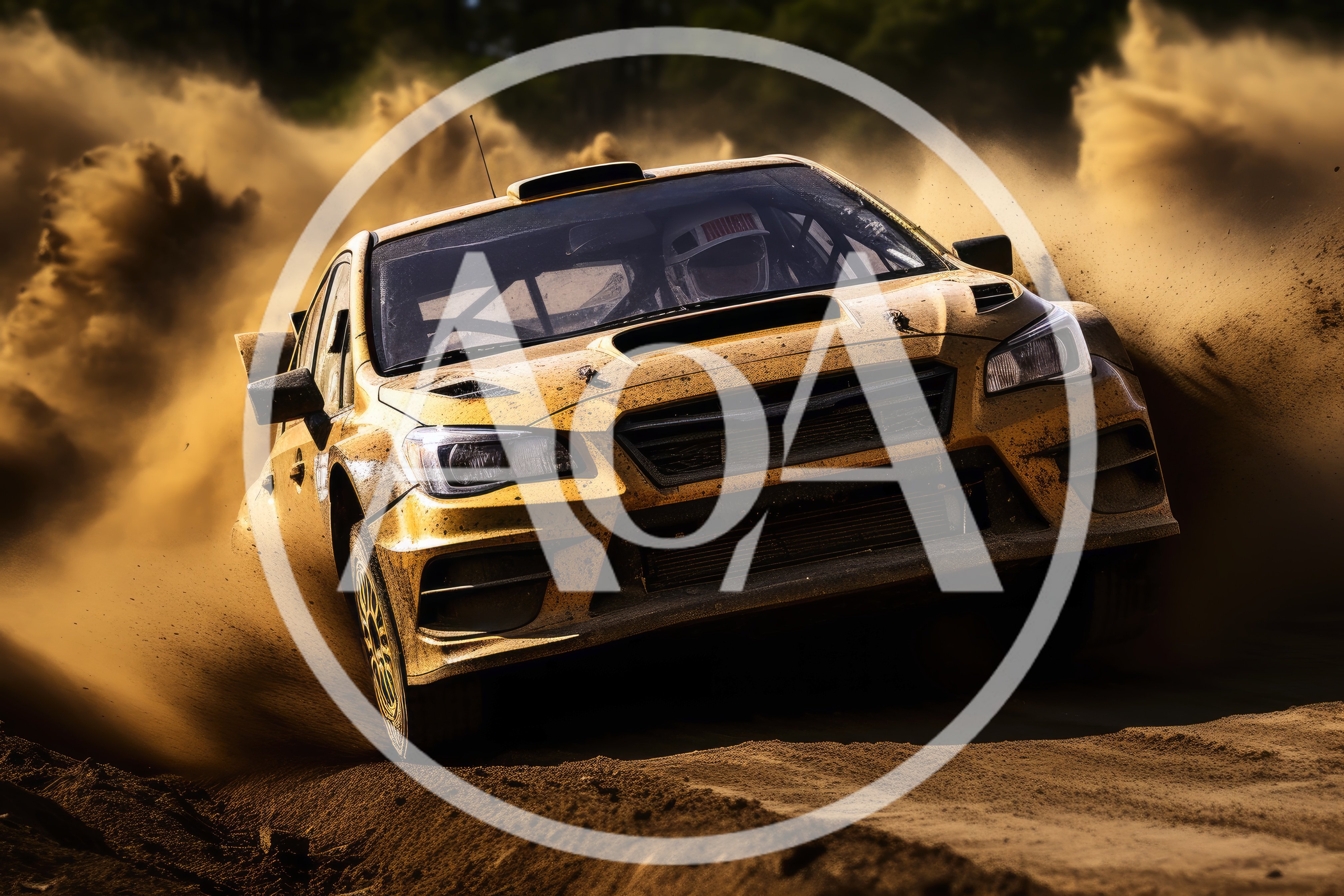 Yellow Rally Car Drifting Through Dirt Track