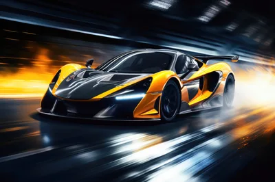 Yellow Supercar Speeding Through A Motion Blurred Tunnel
