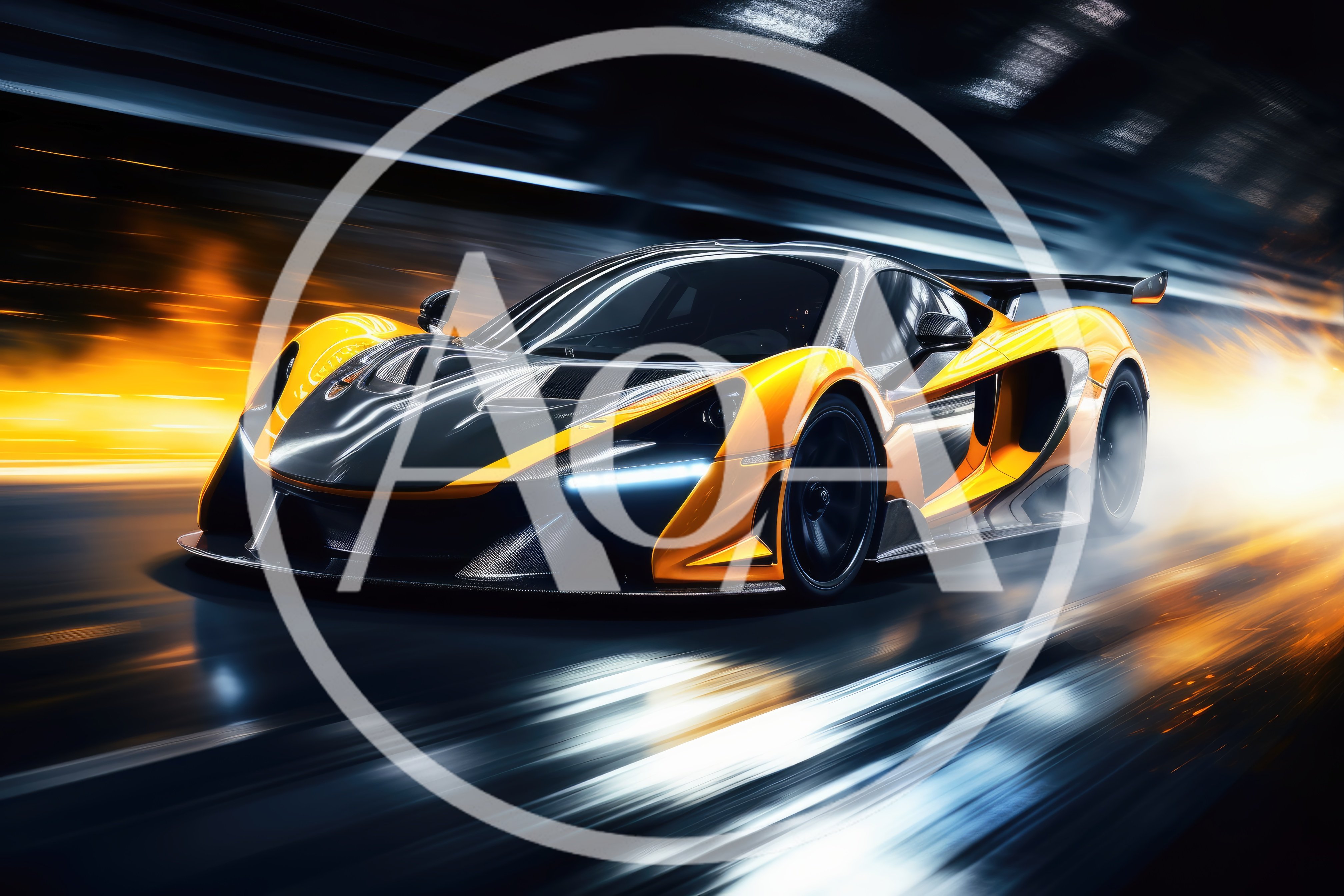 Yellow Supercar Speeding Through A Motion Blurred Tunnel