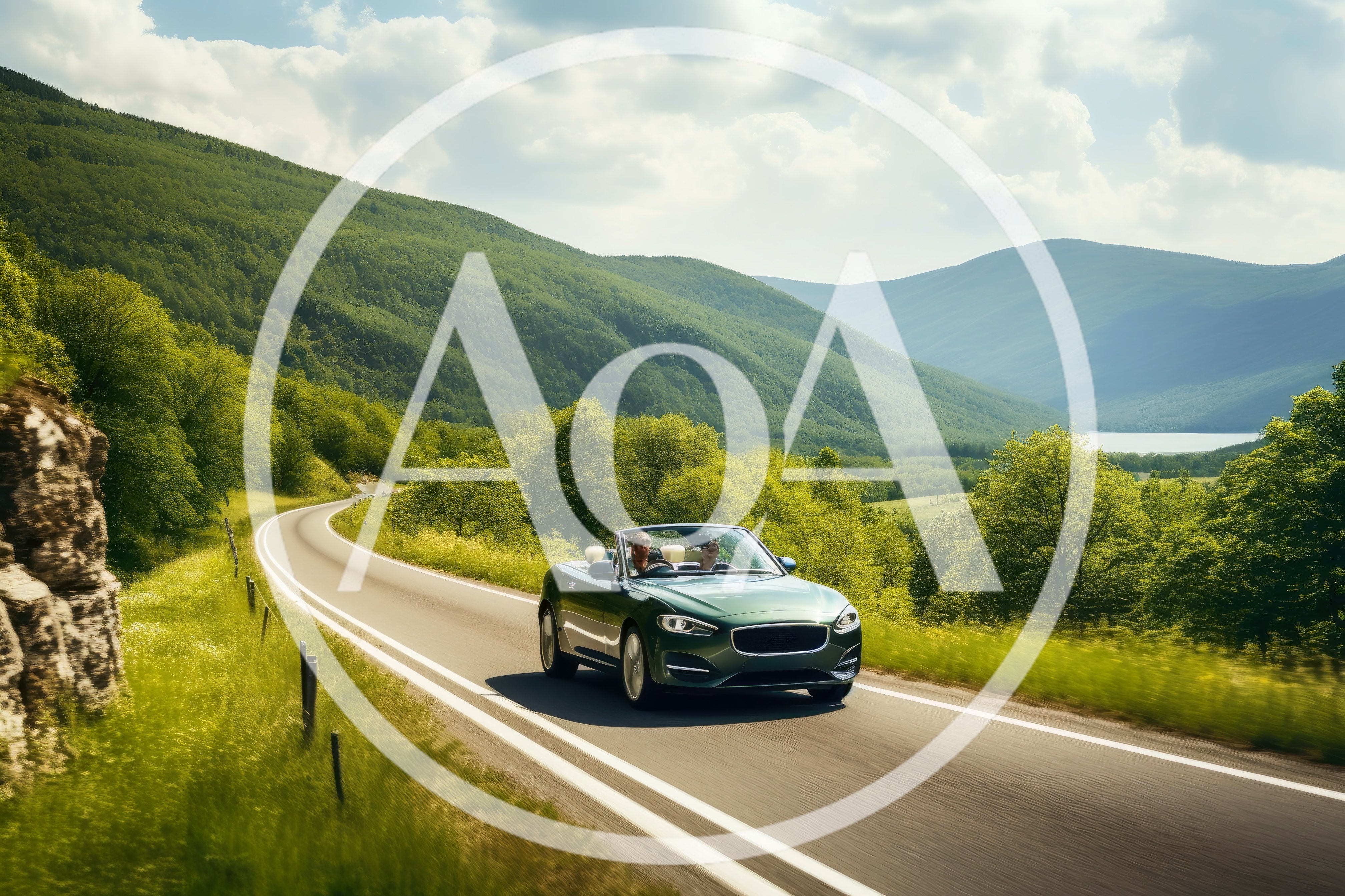 Green Convertible Driving Along A Scenic Mountain Road