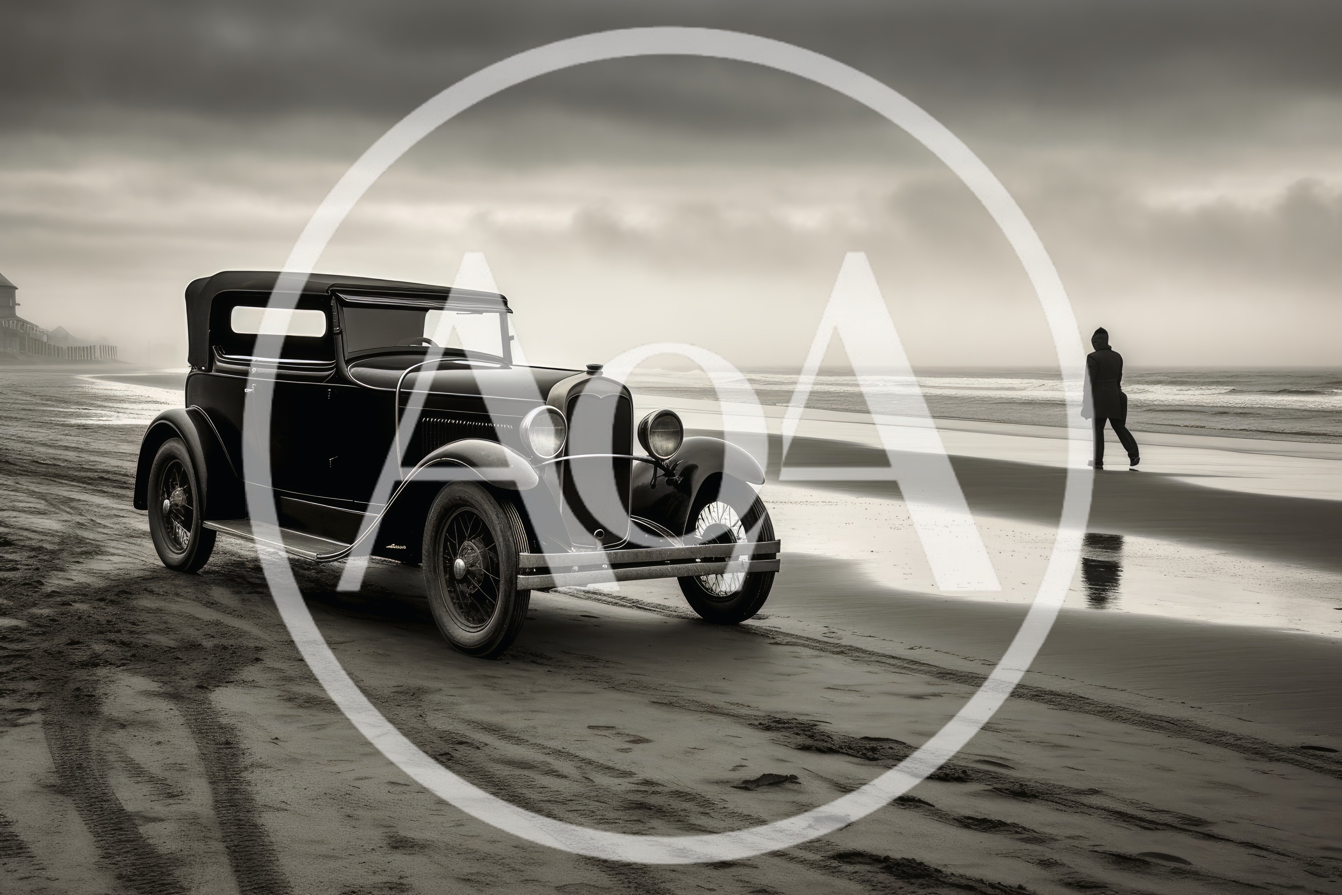 Vintage Car Parked On A Misty Beach