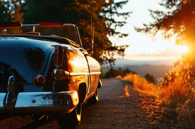 Vintage Convertible Car Parked On A Scenic Roadside