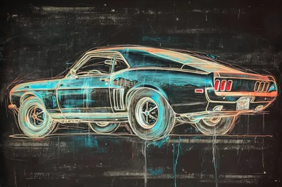 Chalk Drawing Of A Classic Ford Mustang