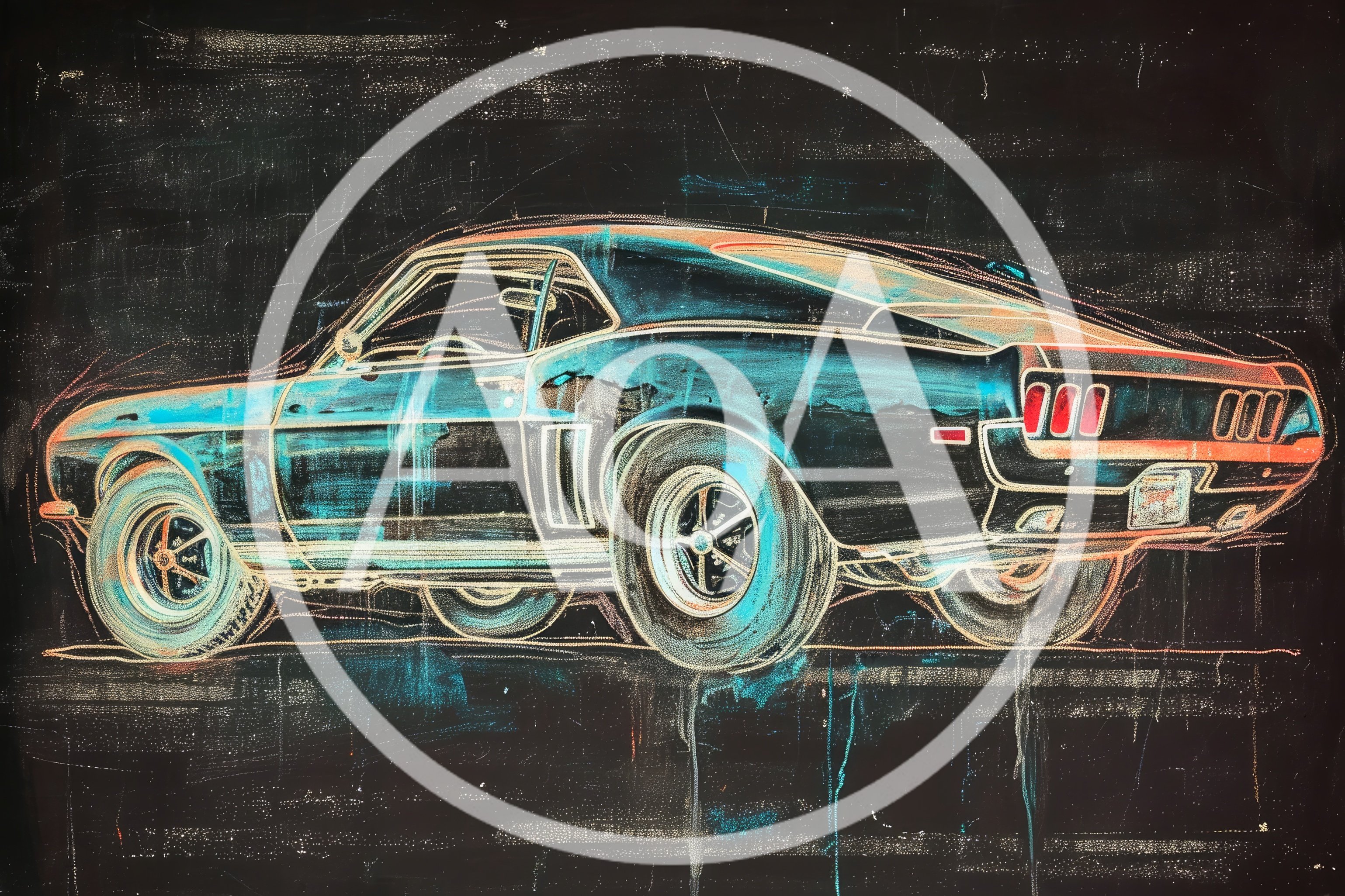 Chalk Drawing Of A Classic Ford Mustang