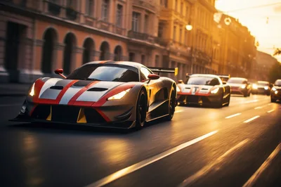 High Performance Supercars Racing Through Historic City Streets