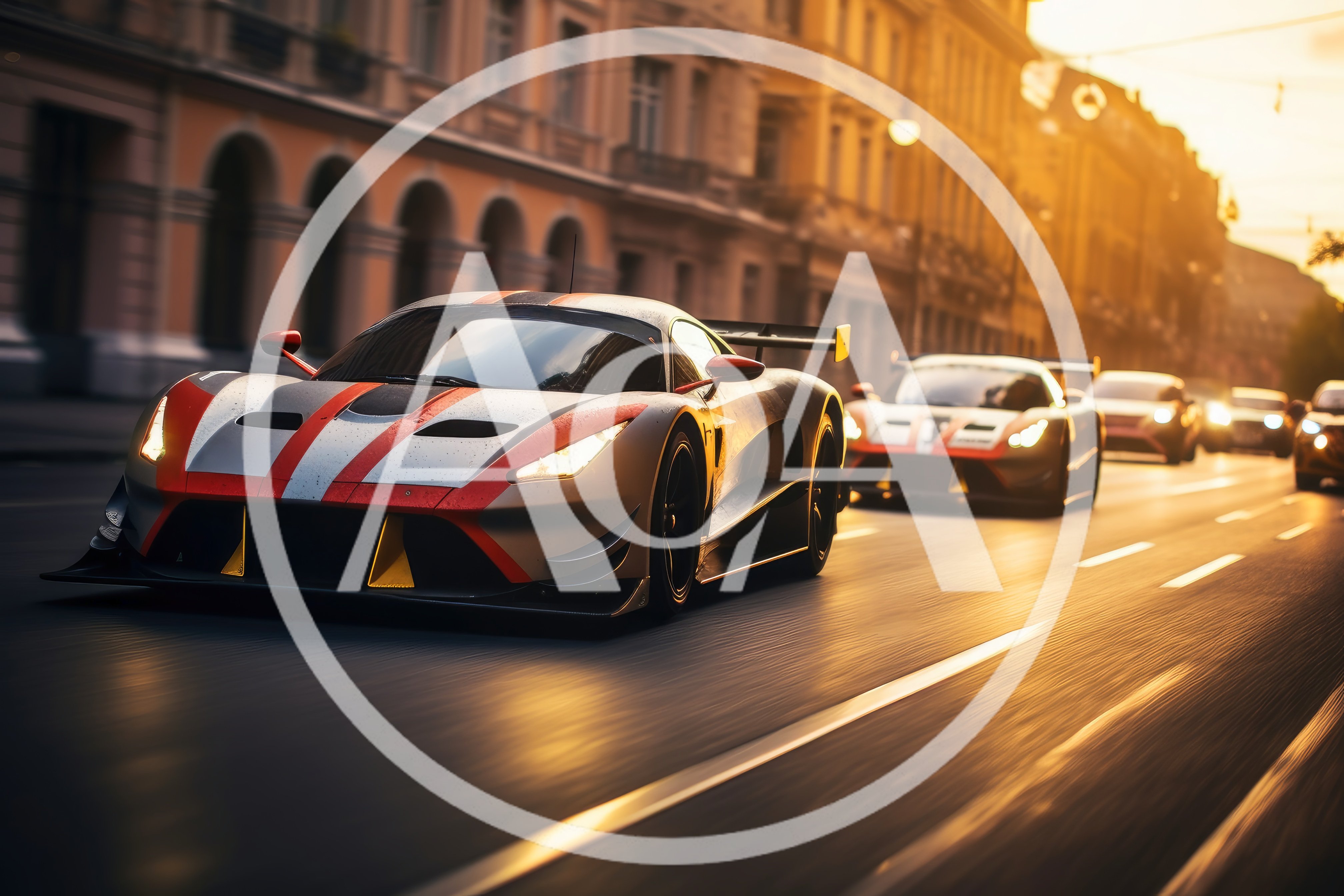 High Performance Supercars Racing Through Historic City Streets