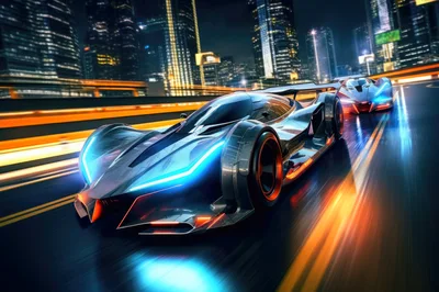Futuristic Concept Supercars Racing Through Night City
