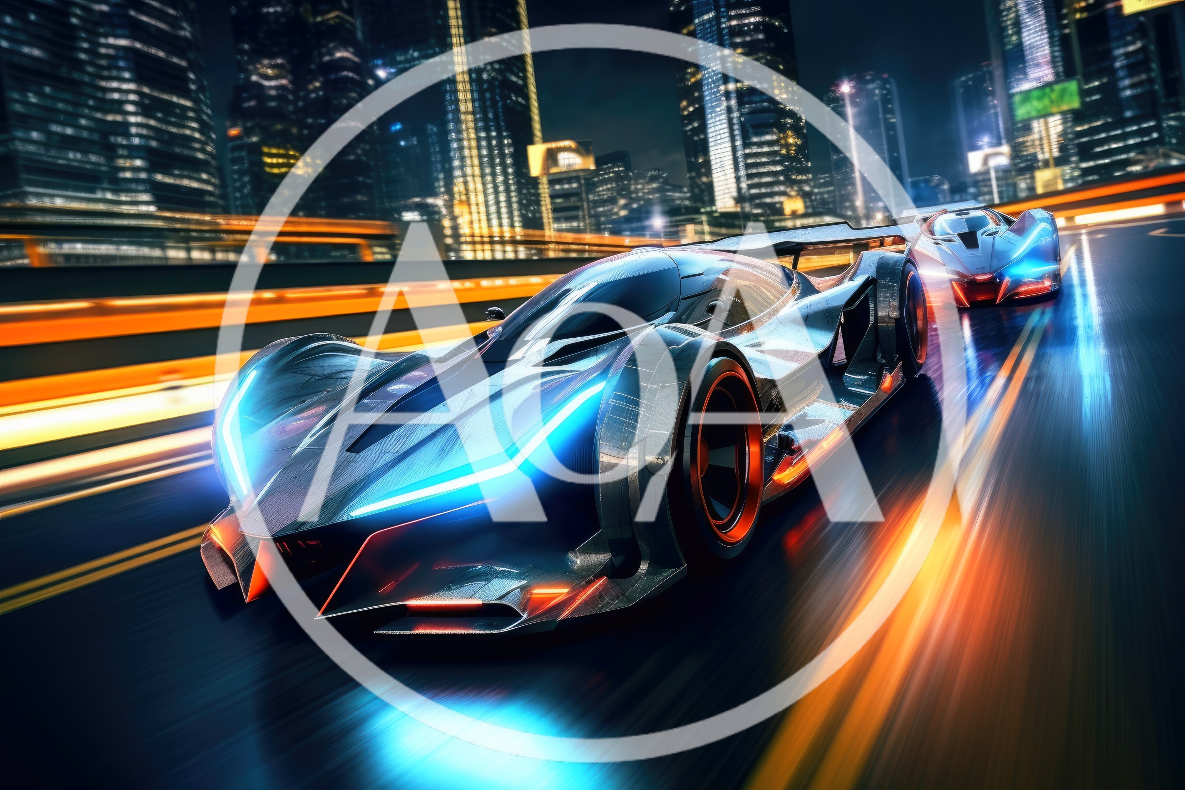 Futuristic Concept Supercars Racing Through Night City